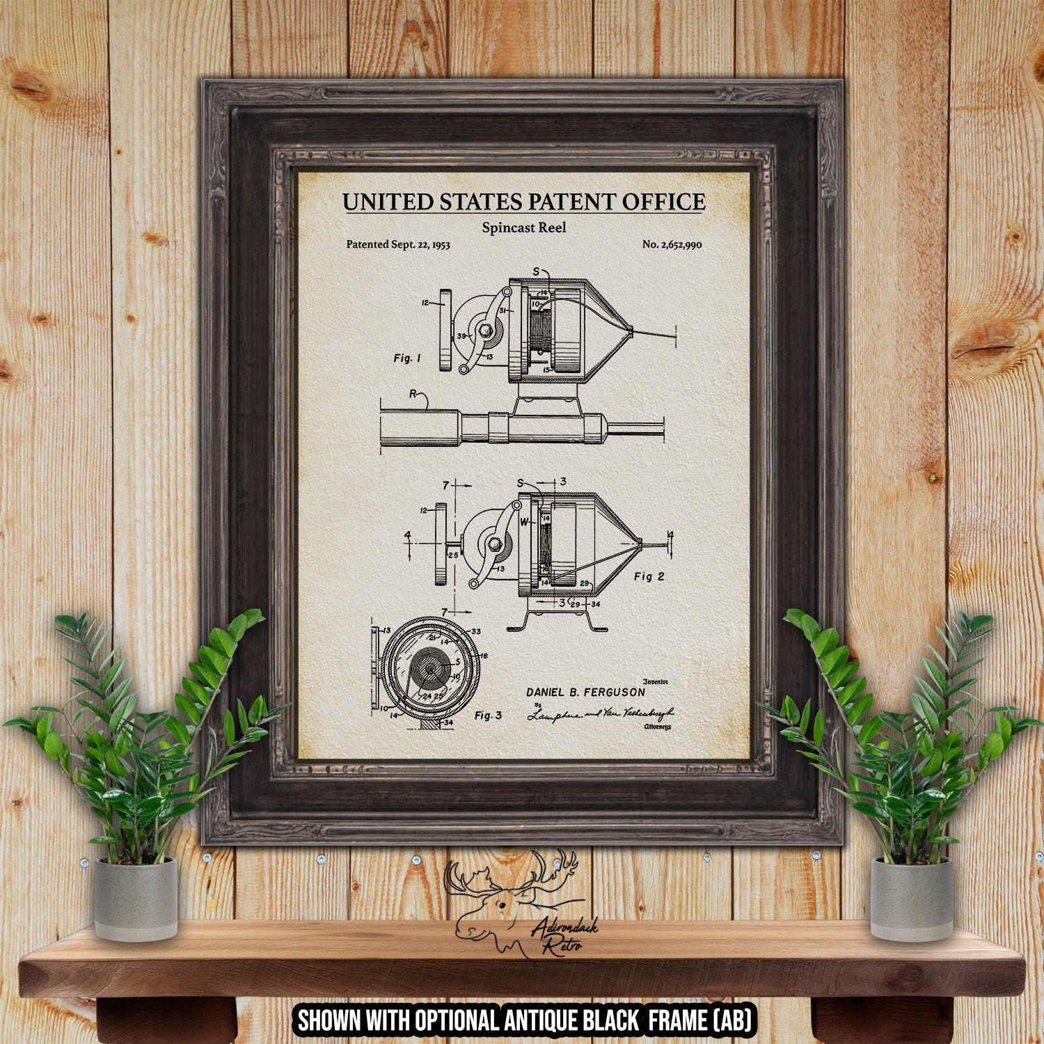 Spincast Fishing Reel Patent Print - 1953 Fishing Invention at Adirondack Retro