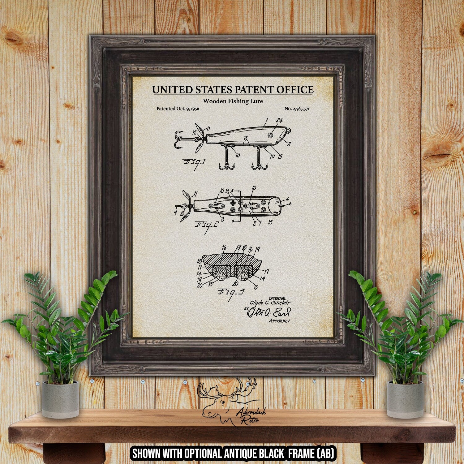 Wooden Fishing Lure Patent Print - 1956 Fishing Tackle Invention at Adirondack Retro