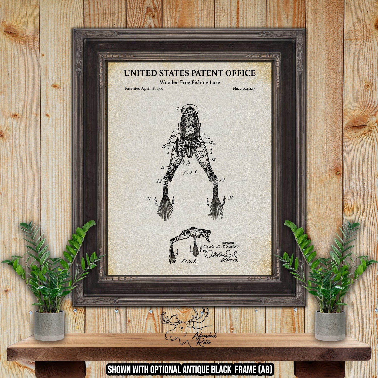 Wooden Frog Fishing Lure 1950 Patent Print | Adirondack Retro