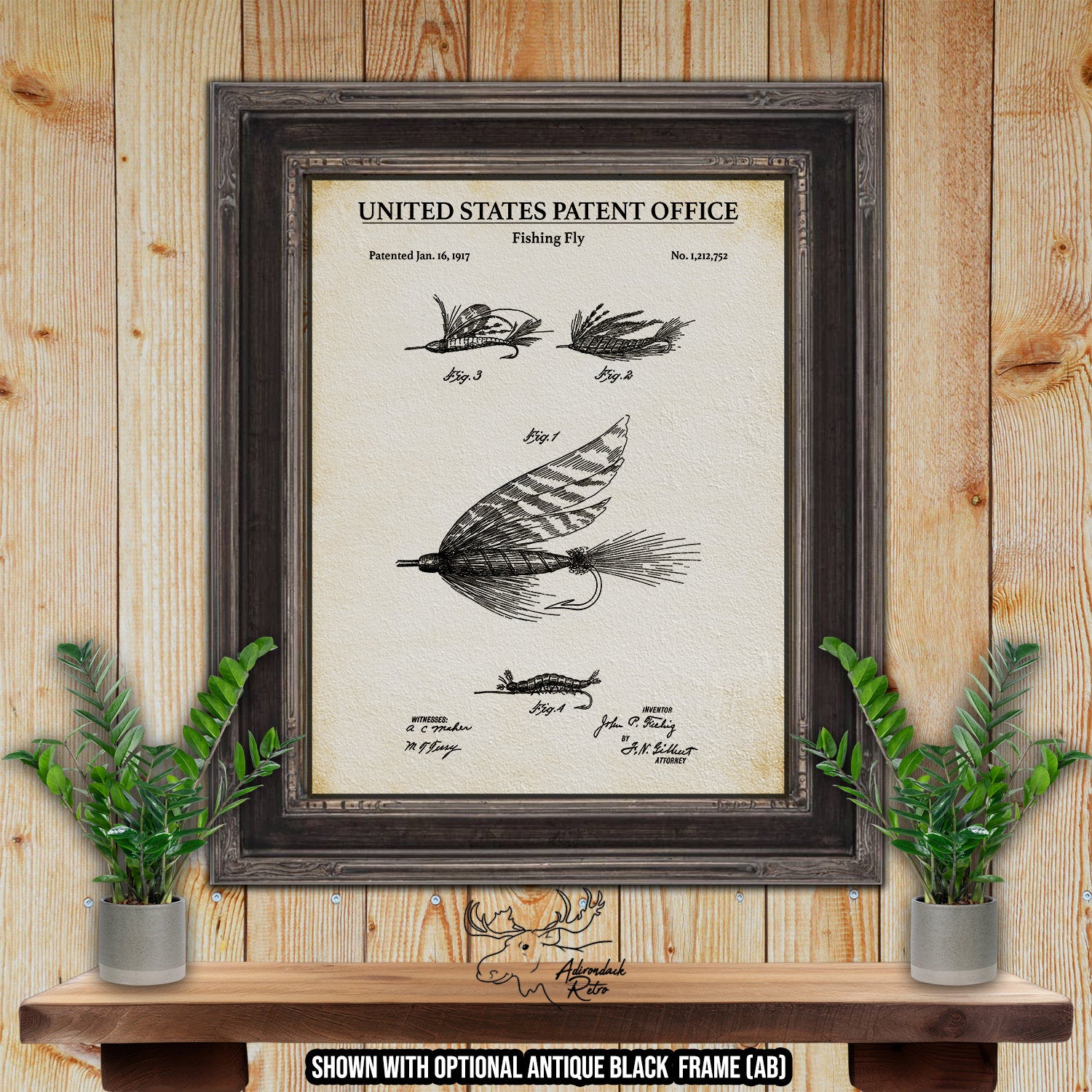 Antique Fishing Fly Patent Print - 1917 Fishing Tackle Invention at Adirondack Retro