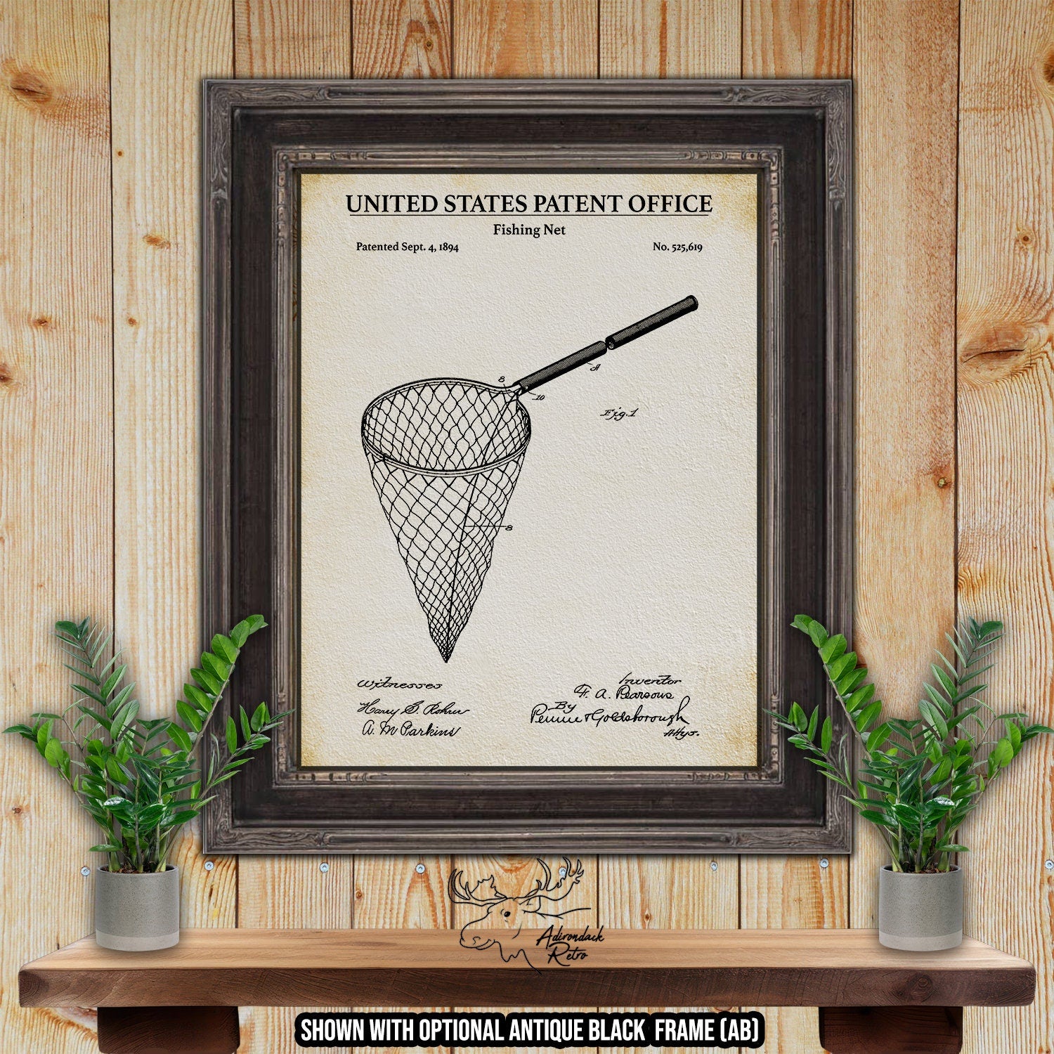 antique fly fishing nets Fishing Net 1891 Patent Print