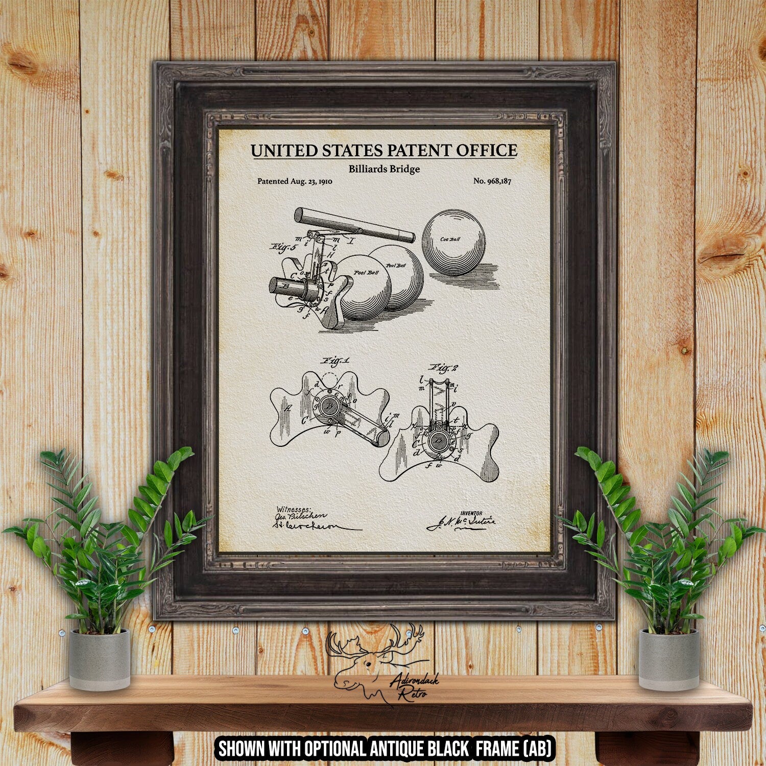 Billiards Bridge Patent Print - Historic 1910 Billiards Invention at Adirondack Retro