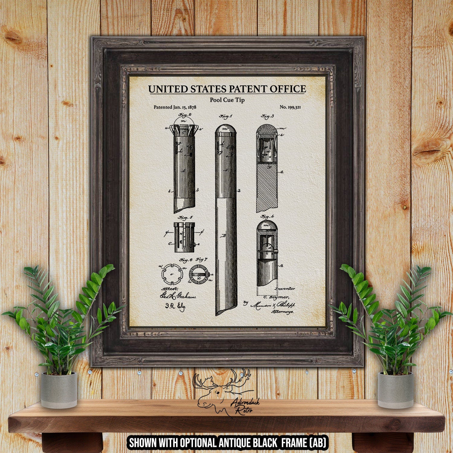 Pool Cue Tip Patent Print - Historic 1878 Billiards Invention at Adirondack Retro