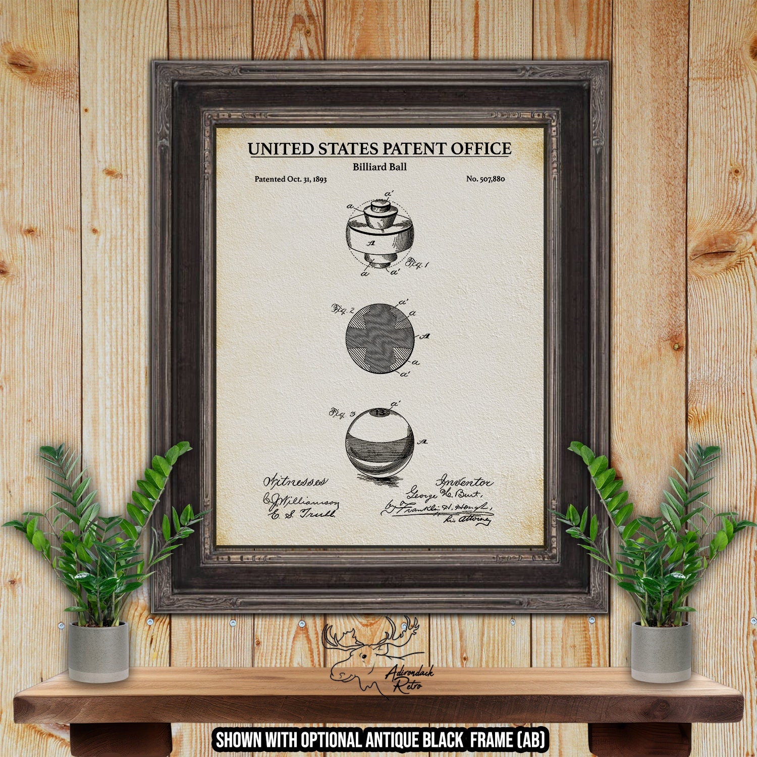 Billiard Ball Patent Print - Historic 1893 Pool Ball Invention at Adirondack Retro