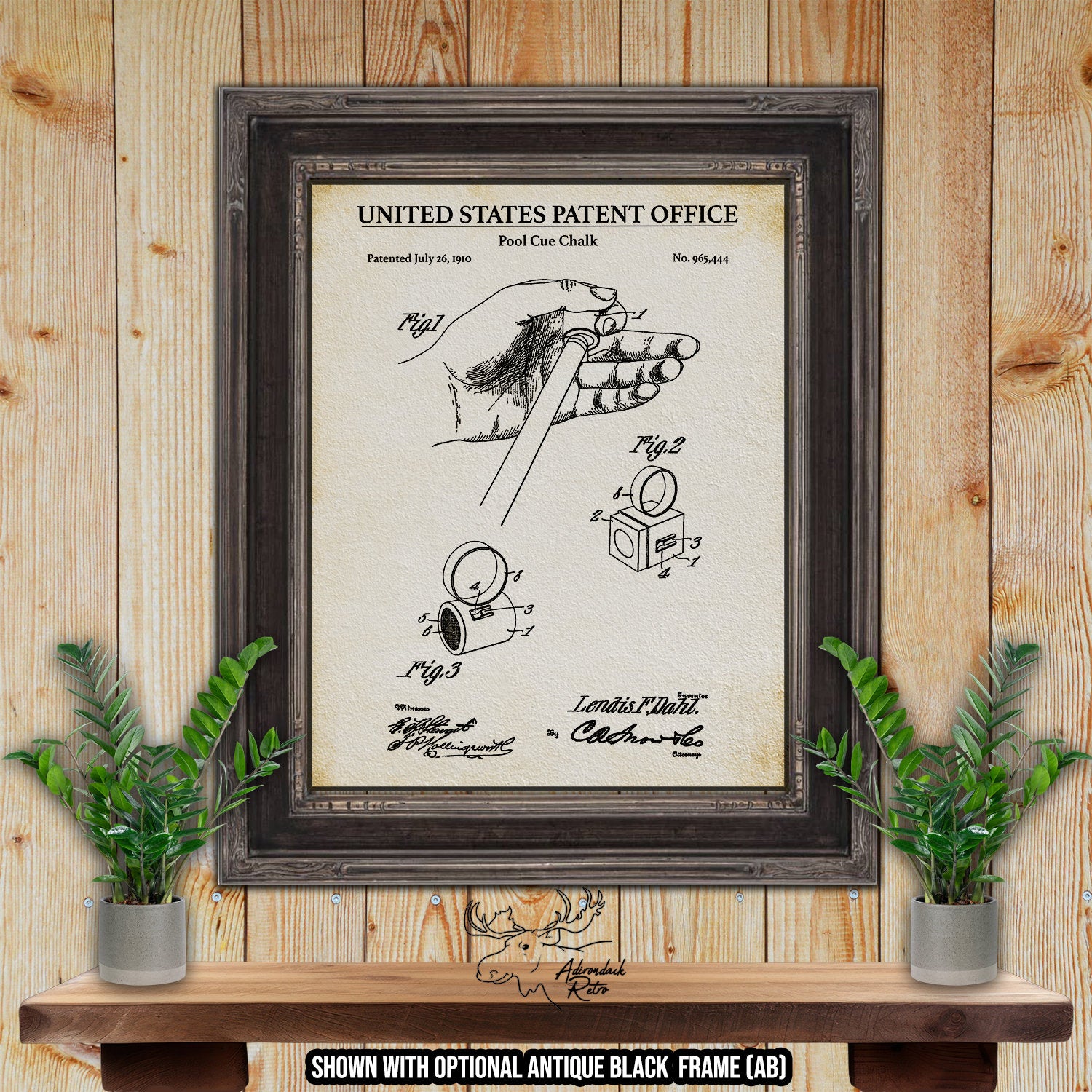 Pool Cue Chalk Patent Print - Historic 1910 Billiards Invention at Adirondack Retro