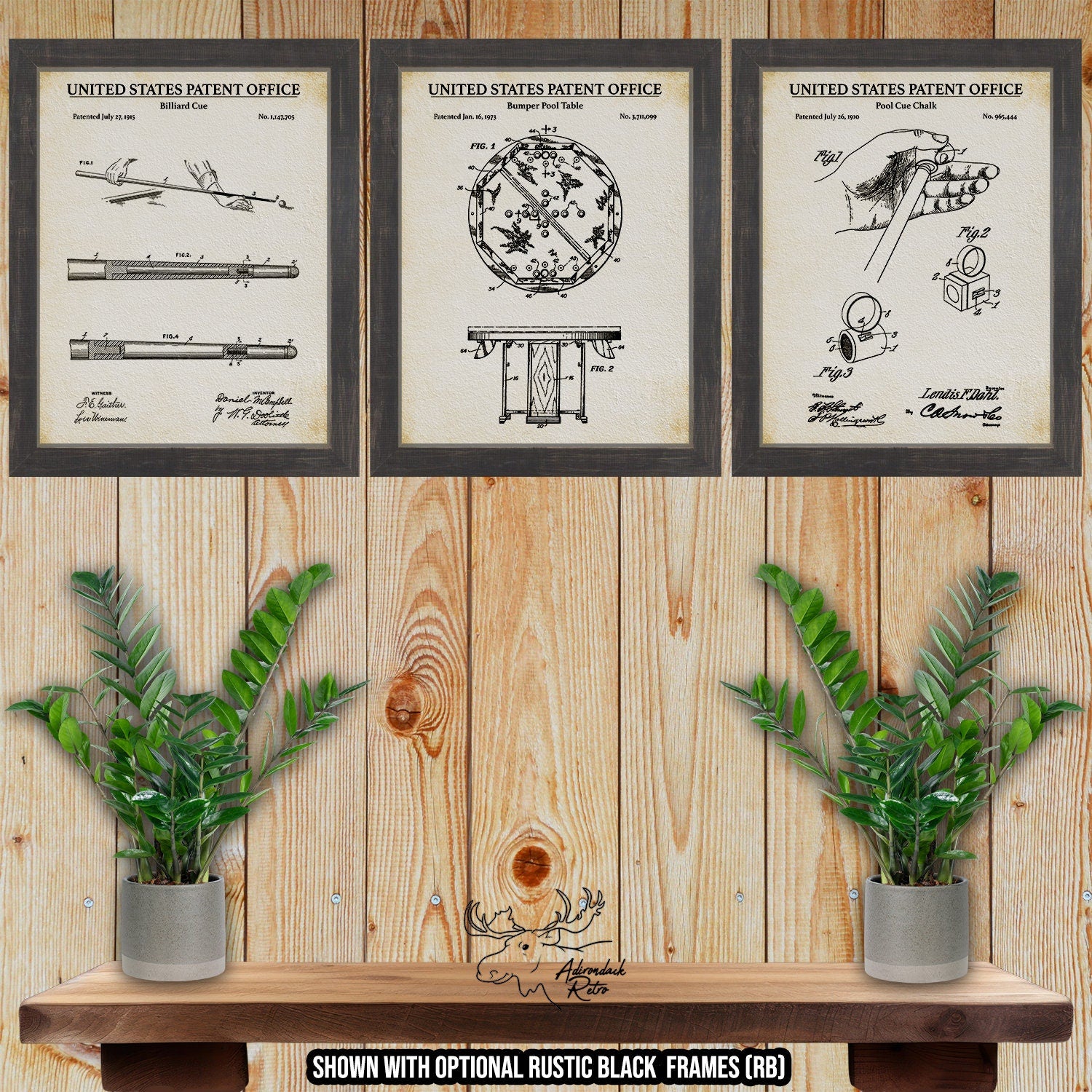 Bumper Pool Patent Print Set of 3 - Retro Bumper Pool Posters at Adirondack Retro
