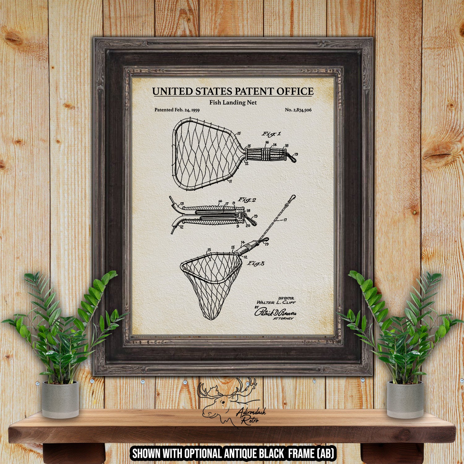Fish Landing Net 1959 Patent Print