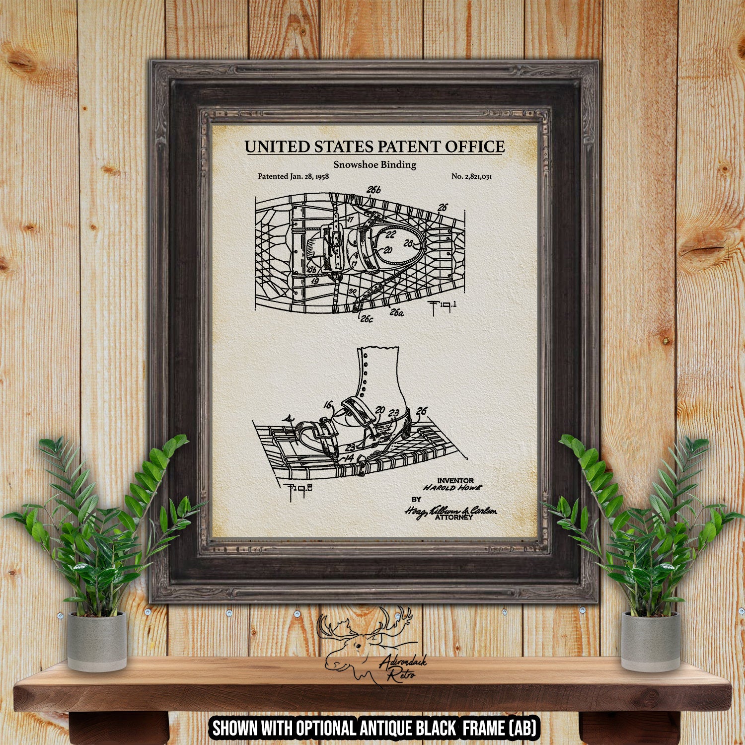 Snowshoe Binding Patent Print - 1958 Snowshoe Invention at Adirondack Retro