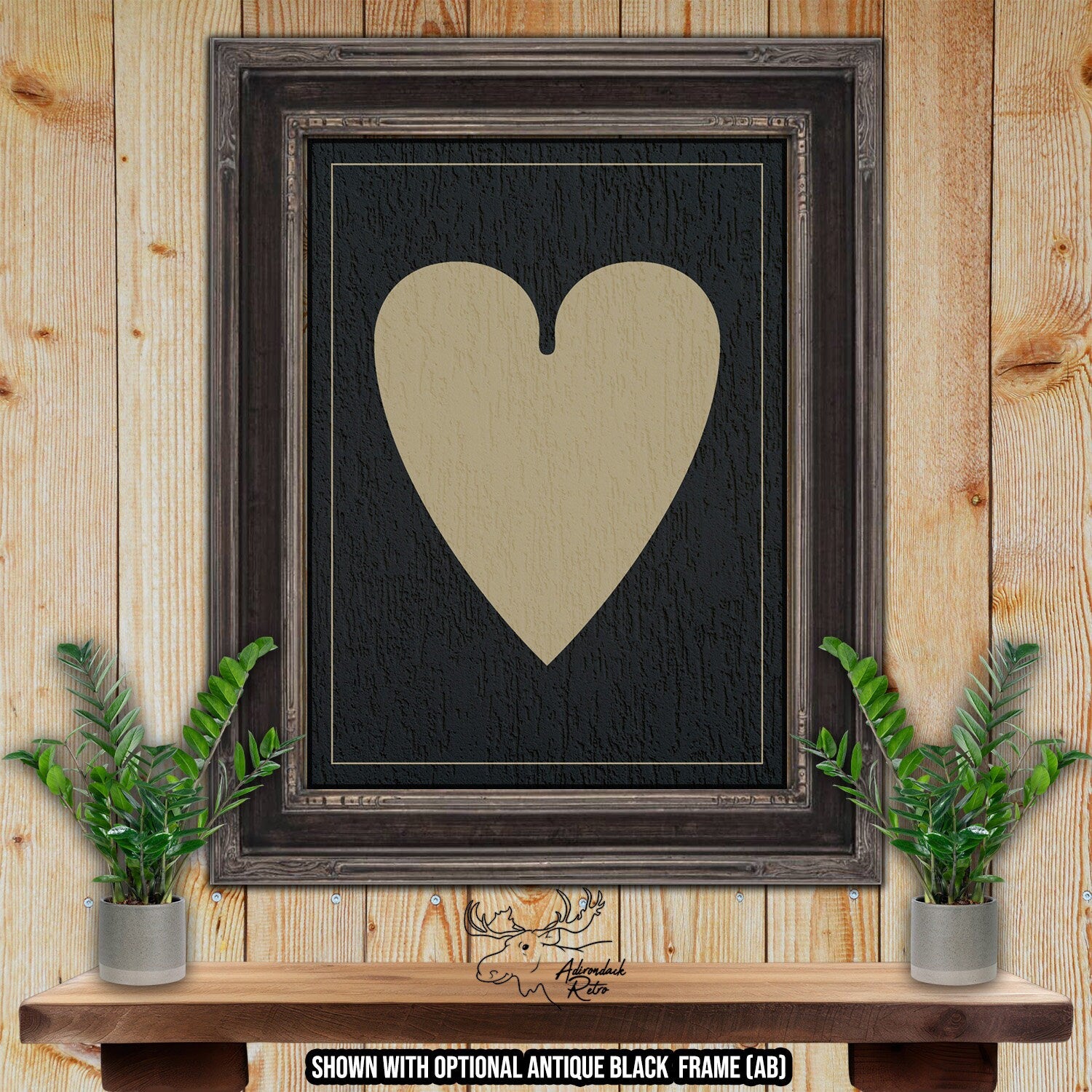 Hearts Playing Card Suit - Black & Tan Fine Art Print at Adirondack Reto