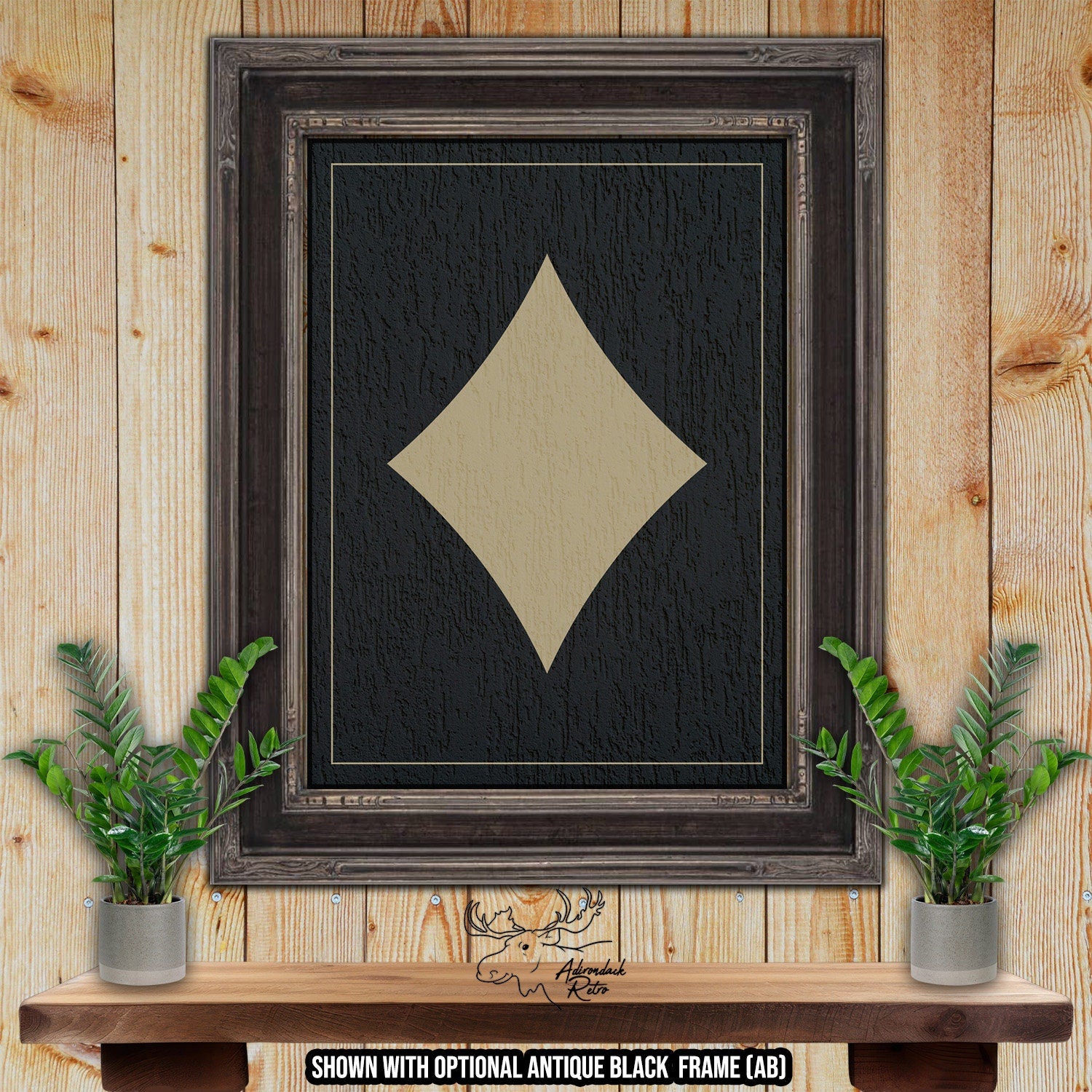 Diamonds Playing Card Suit - Black & Tan Fine Art Print at Adirondack Retro