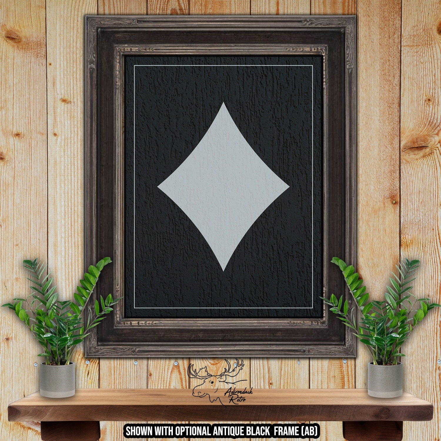 Diamonds Playing Card Suit - Black & Silver Fine Art Print at Adirondack Retro