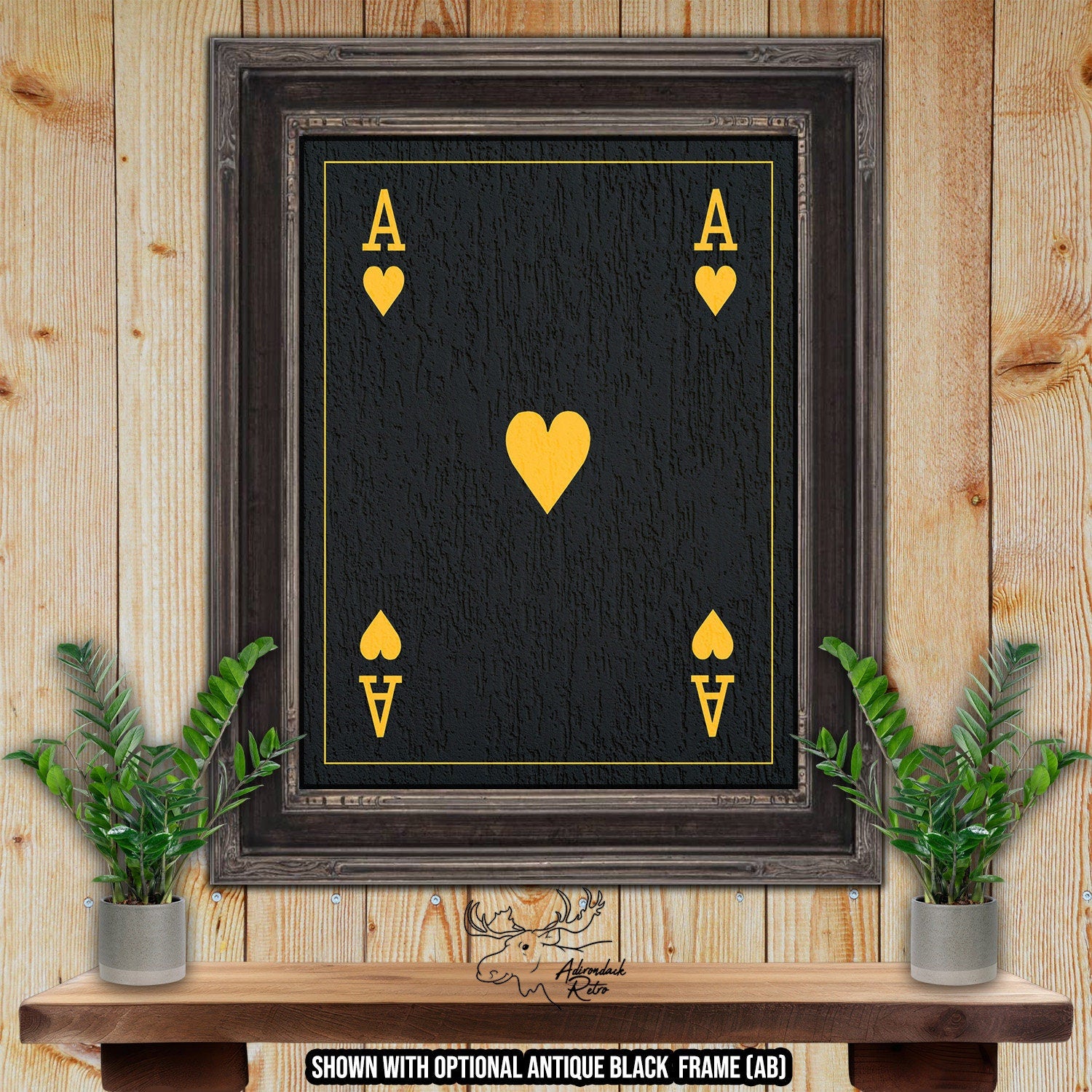 Ace of Hearts Playing Card Print - Black &amp; Gold Fine Art Print at Adirondack Retro