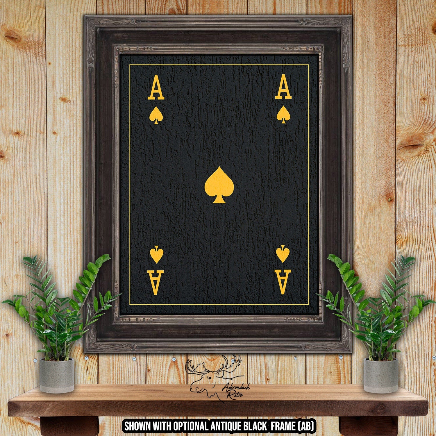 Ace of Spades Playing Card Print - Black & Gold Fine Art Print at Adirondack Retro