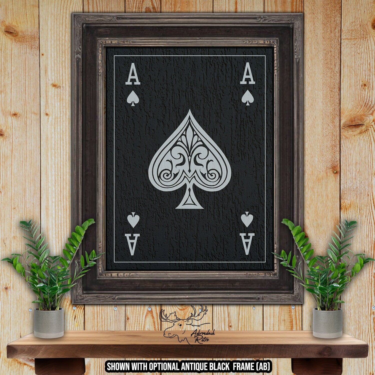 Ace of Spades Playing Card Fine Art Print - Black and Silver Death Card Poster Art at Adirondack Retro