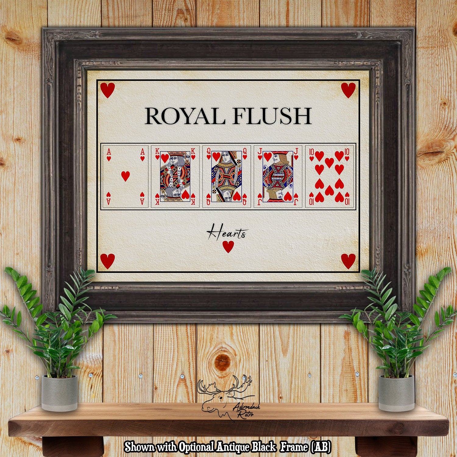 Hearts Royal Flush Poker Hand Art Print - Playing Card Posters at Adirondack Retro