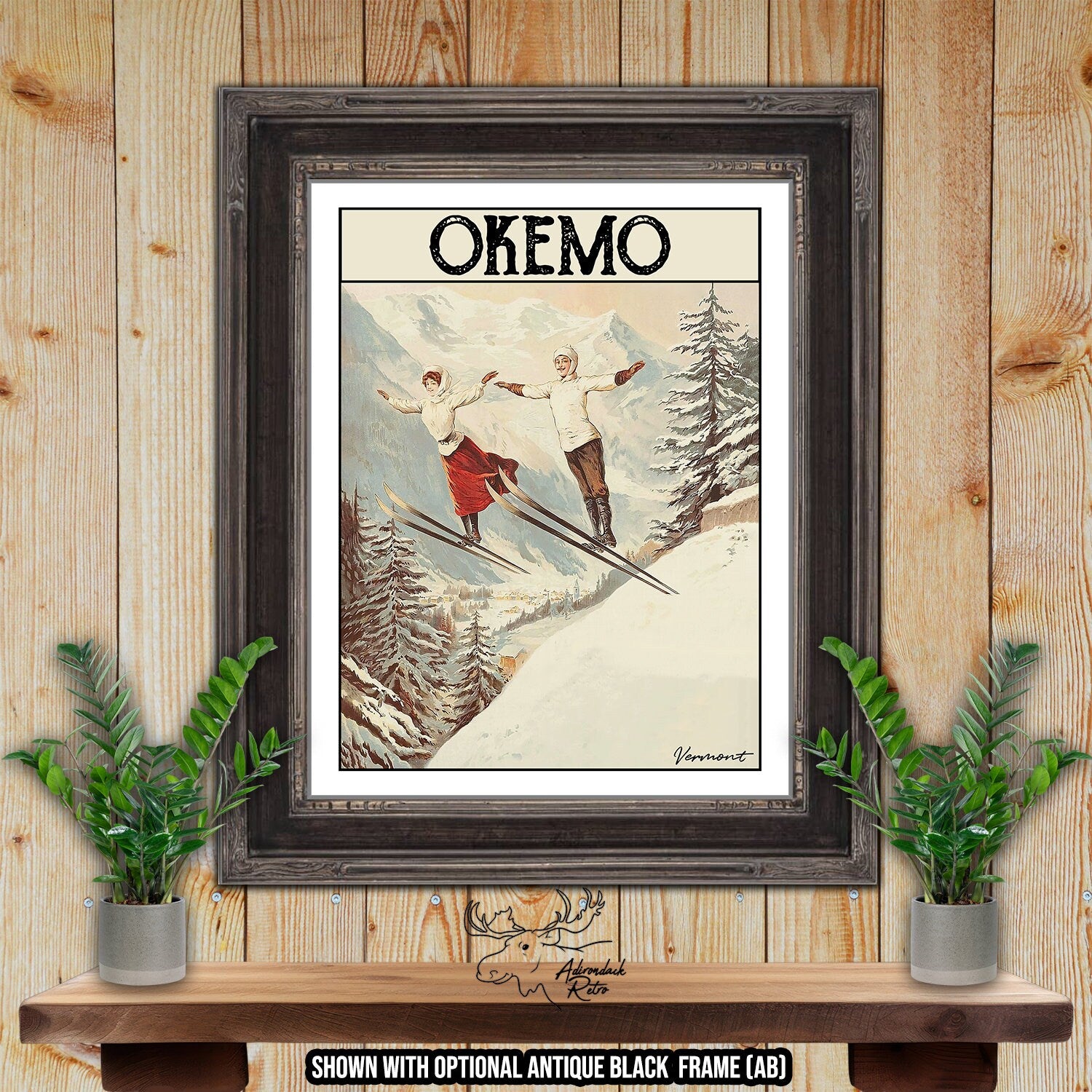 Okemo Mountain Vermont Retro Ski Resort Art Print at Adirondack Retro