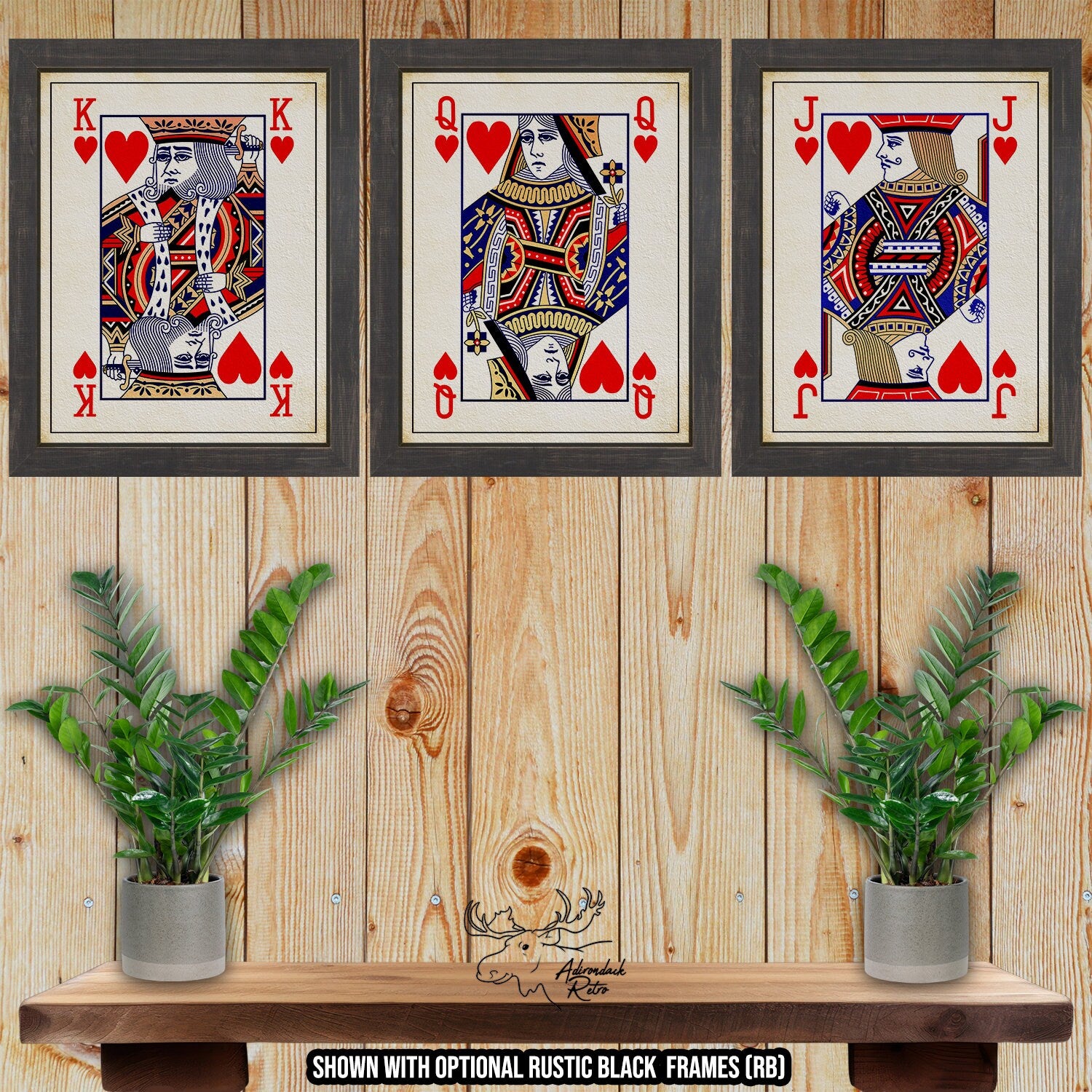 King Queen Jack of Hearts Poker Print Set - Hearts Court Cards at Adirondack Retro