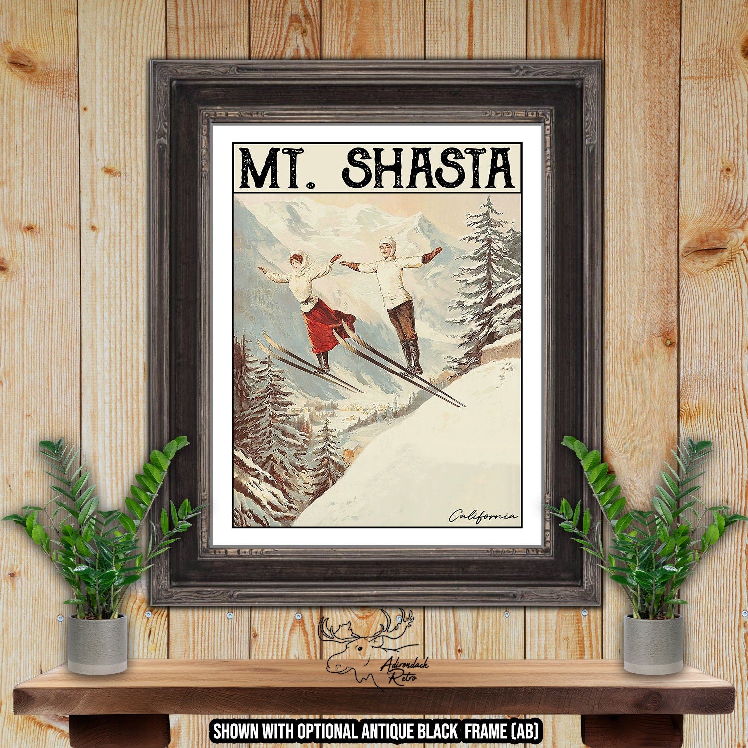 Mt. Shasta California Retro Ski Resort Art Print at Adirondack Retro