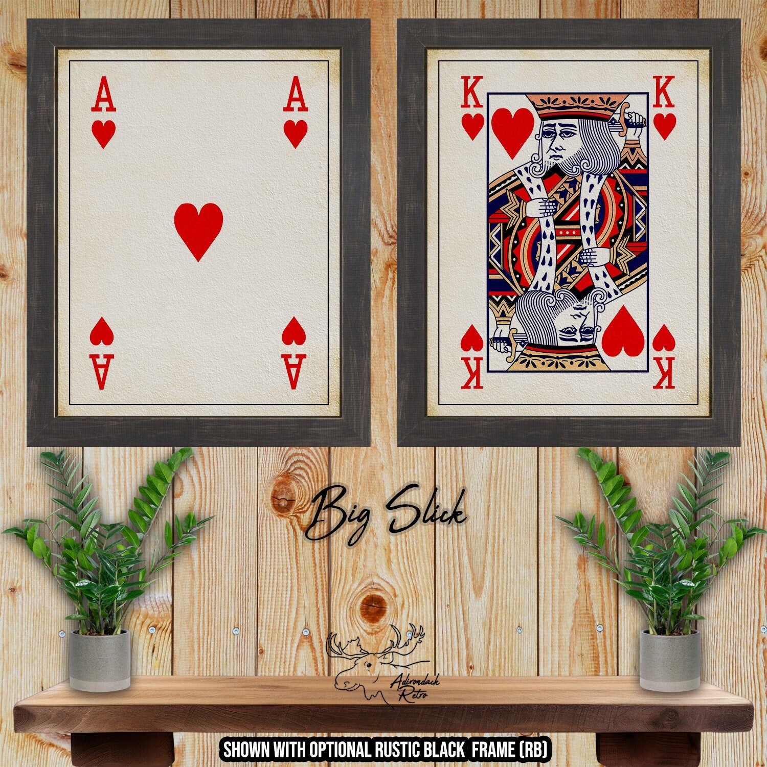 Ace and King of Hearts Playing Card Fine Art Prints - Big Slick Poker Card Posters at Adirondack Retro