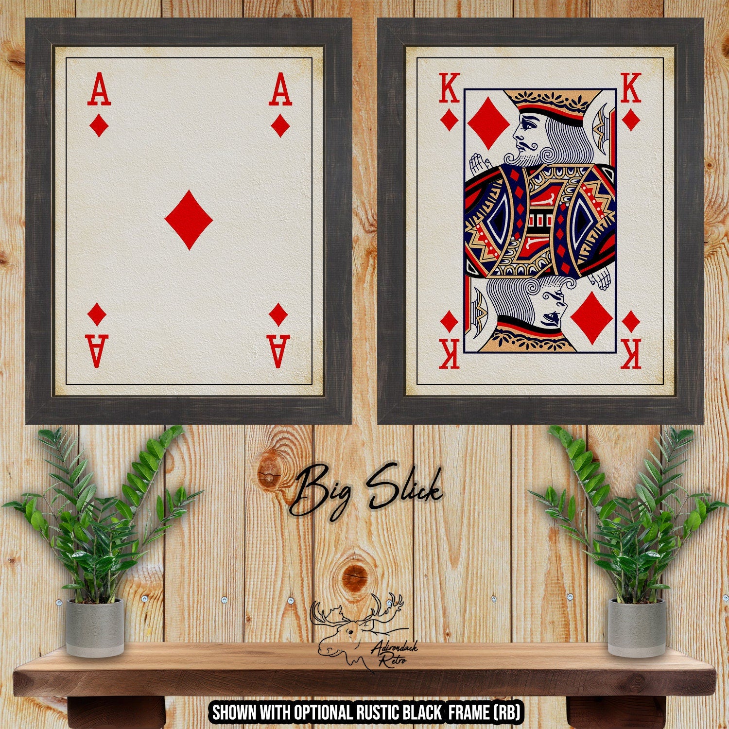 Ace and King of Diamonds Playing Card Fine Art Prints - Big Slick Poker Card Posters at Adirondack Retro