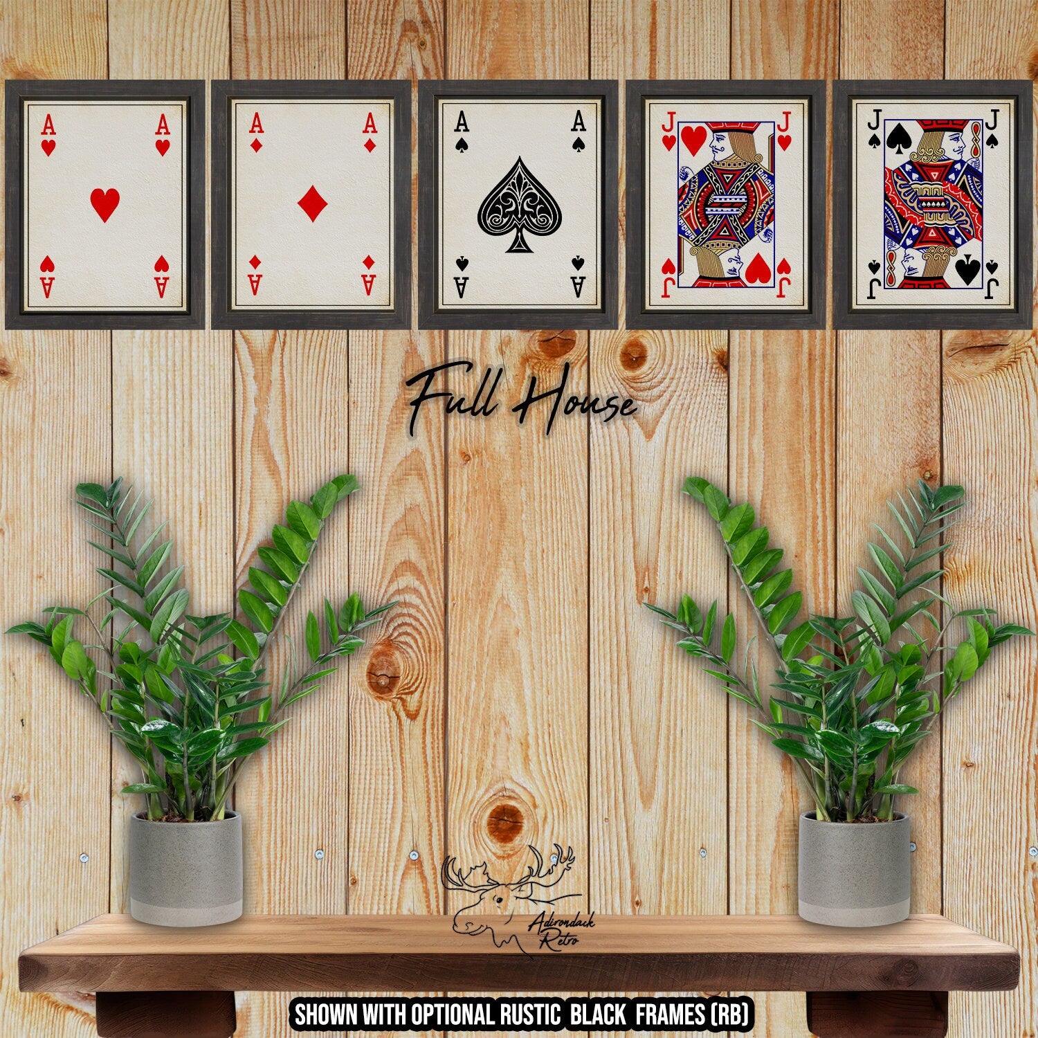 Full House Poker Card Prints - Aces Over Jacks Full House Playing Card Prints at Adirondack Retro