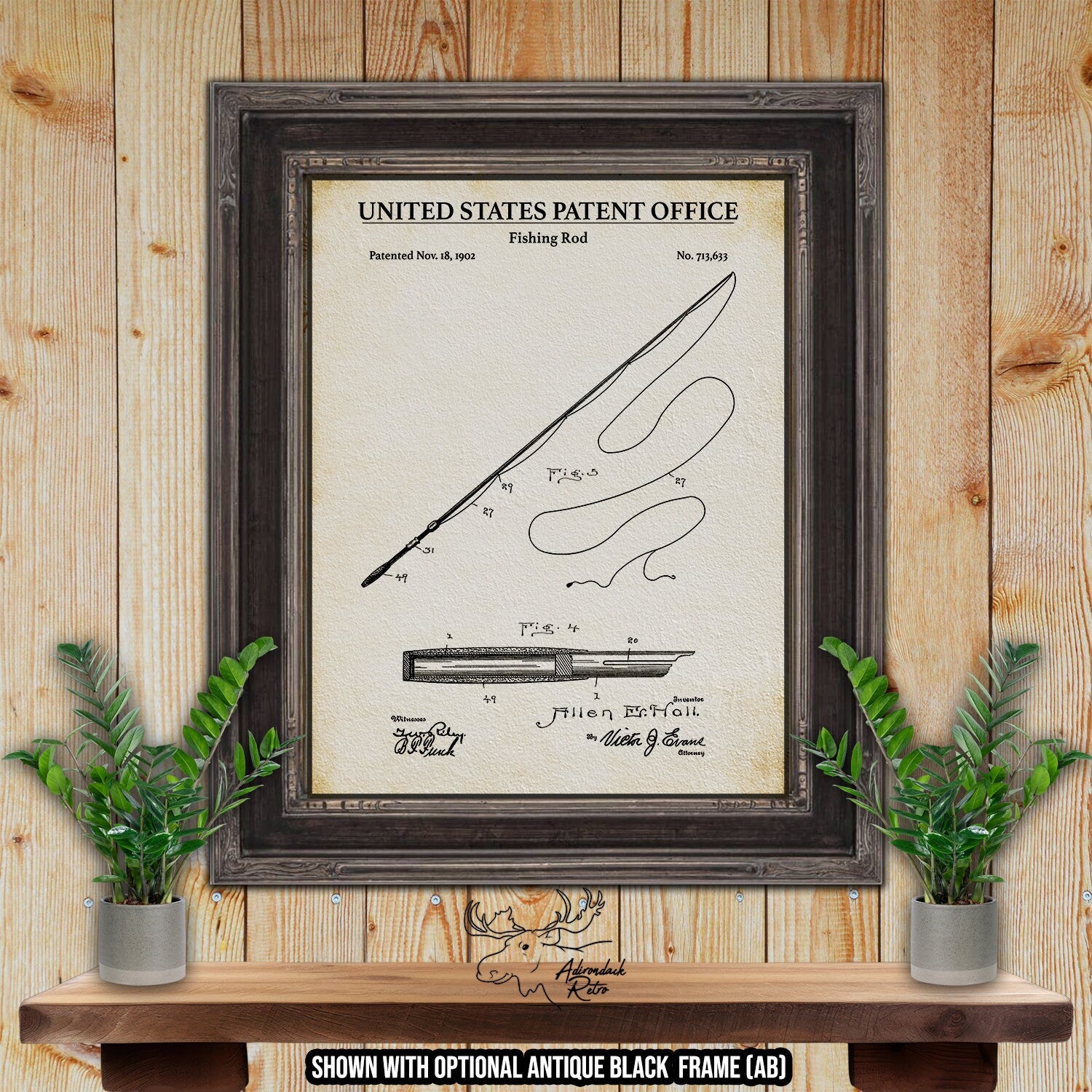Fishing Pole Patent Print - 1902 Fishing Rod Invention at Adirondack Retro