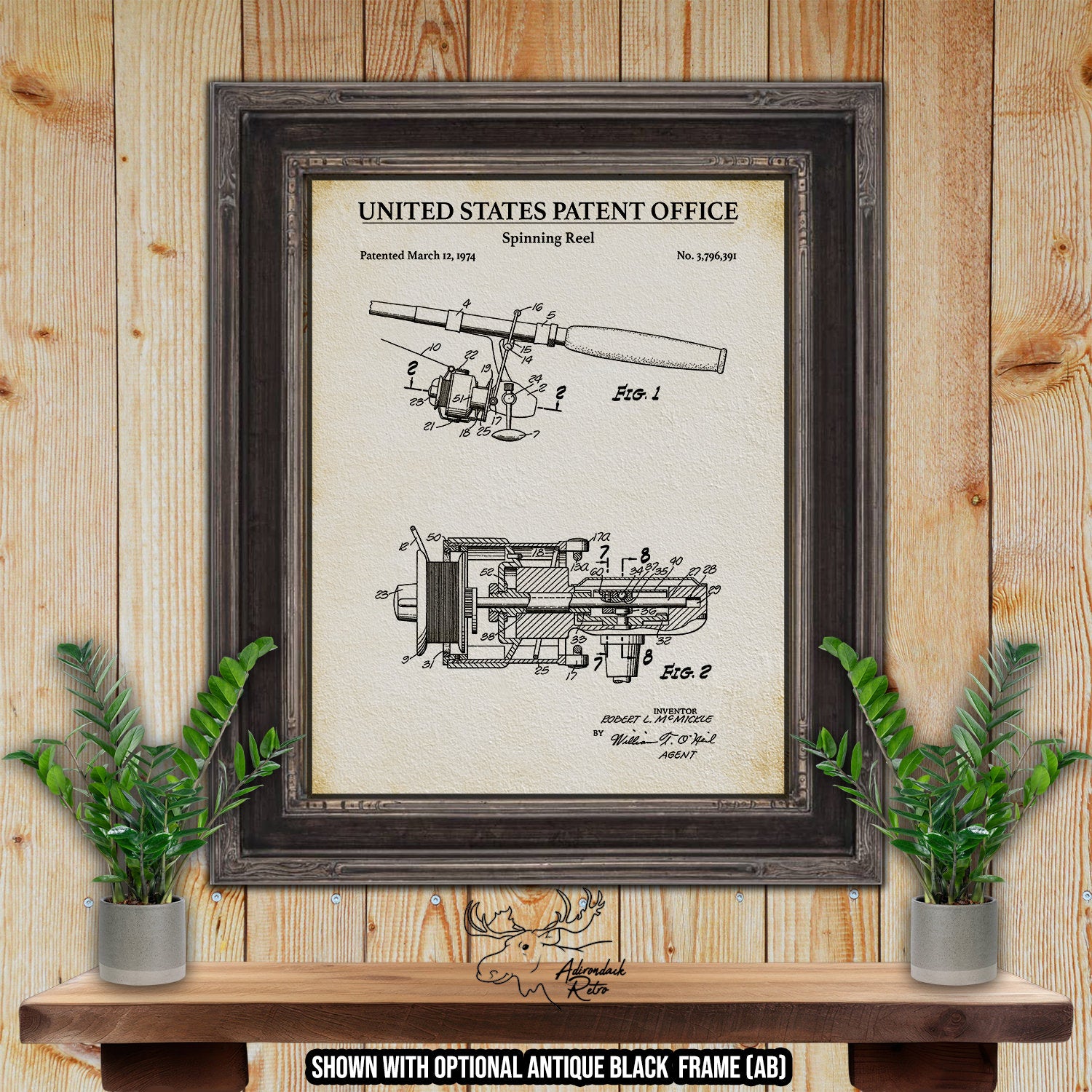 Spinning Reel Patent Print - 1974 Fishing Invention at Adirondack Retro