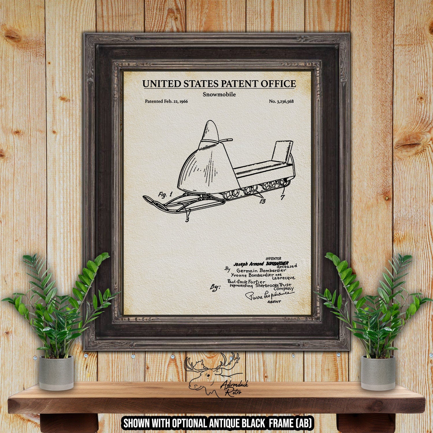Vintage Snowmobile Patent Print - 1966 Snowmobile Invention at Adirondack Retro