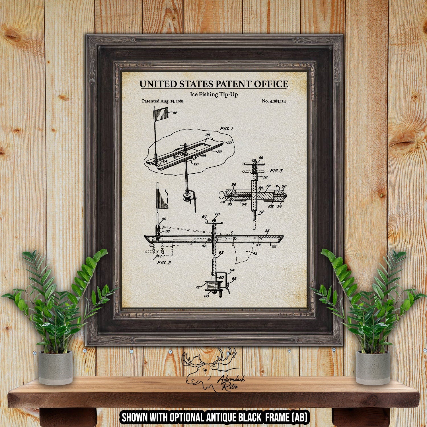 Ice Fishing Tip Up Patent Print - 1981 Ice Fishing Gear Invention at Adirondack Retro