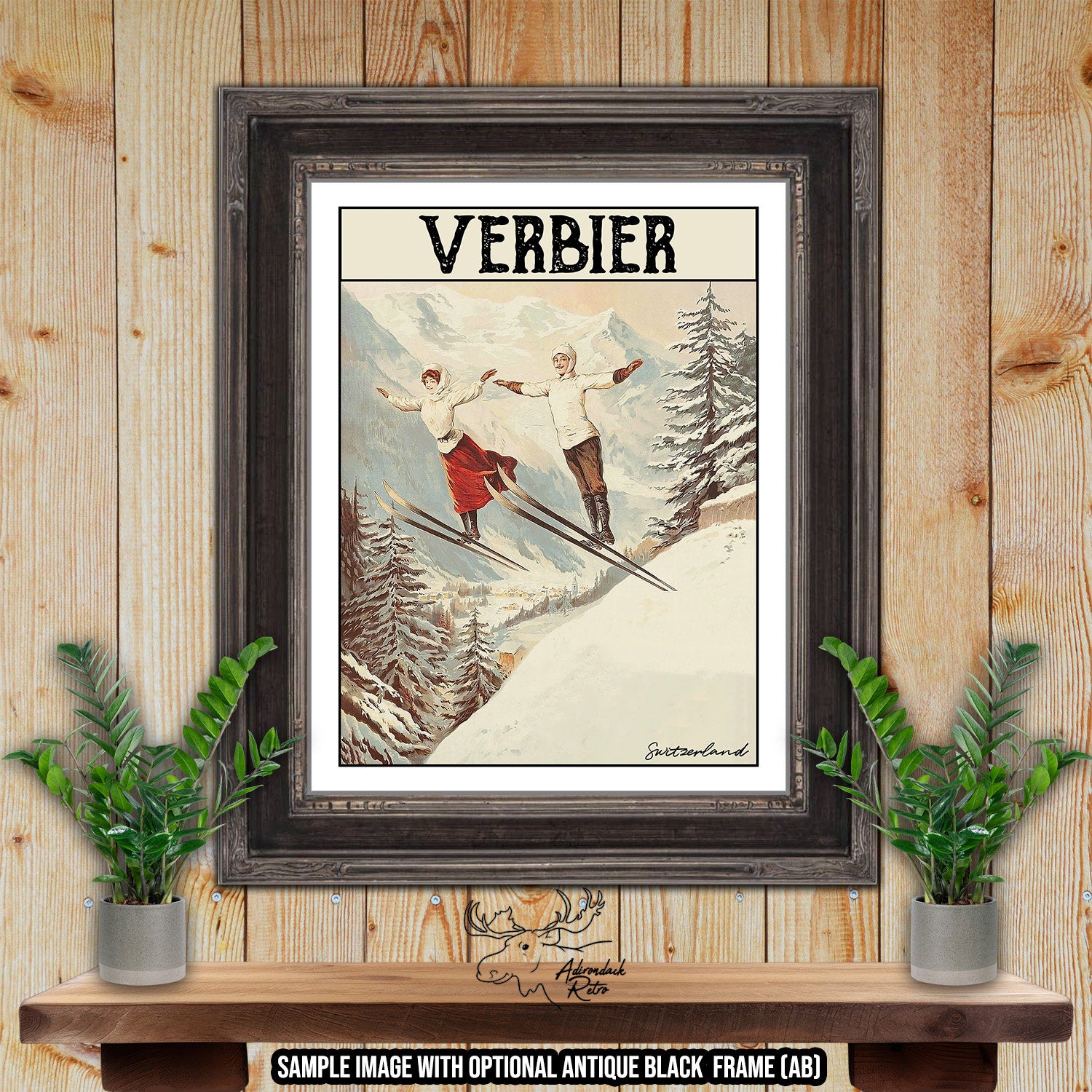 Verbier Switzerland Retro Ski Resort Art Print at Adirondack Retro