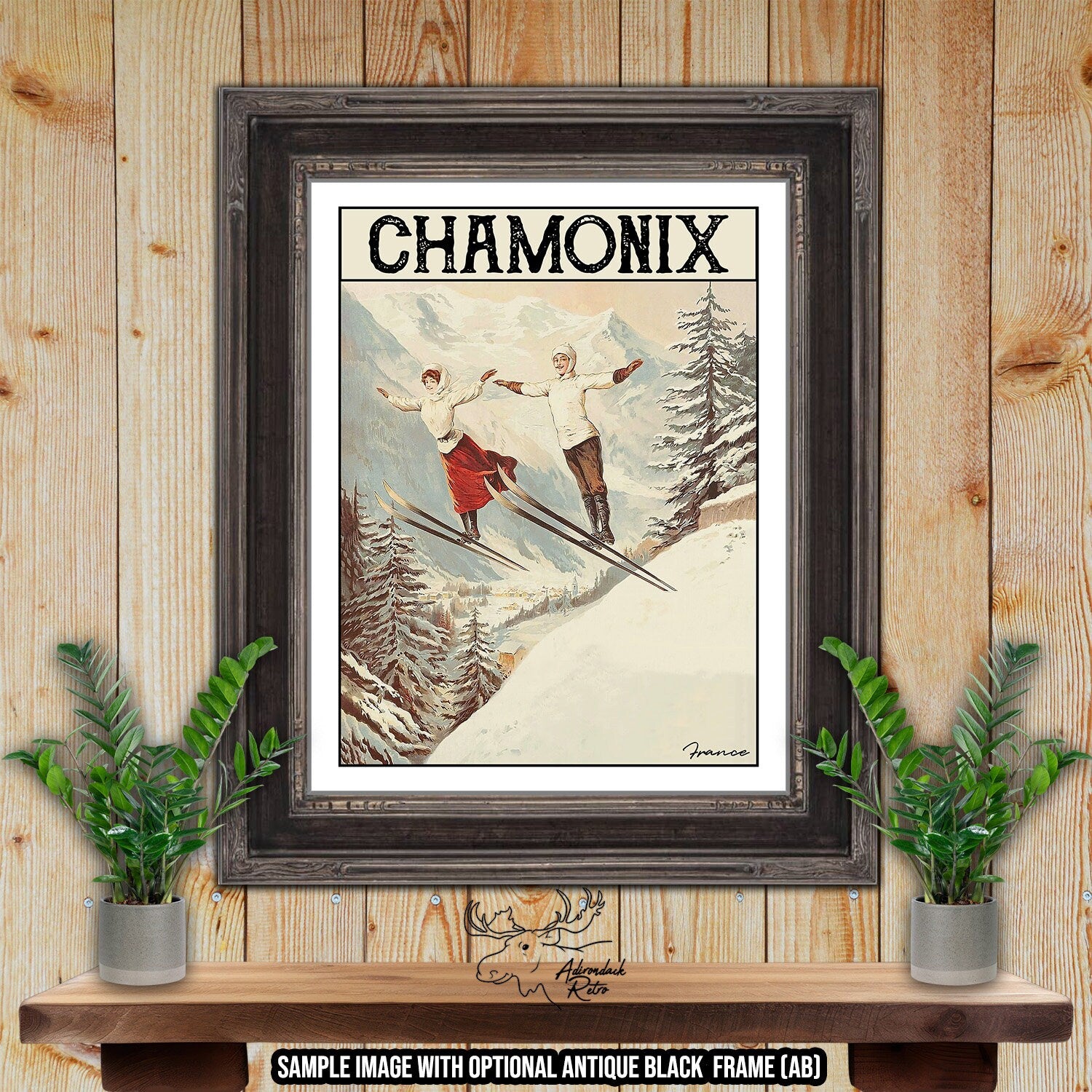 Chamonix Mont Blanc France Retro Ski Resort Art Print at Adirondack Retro