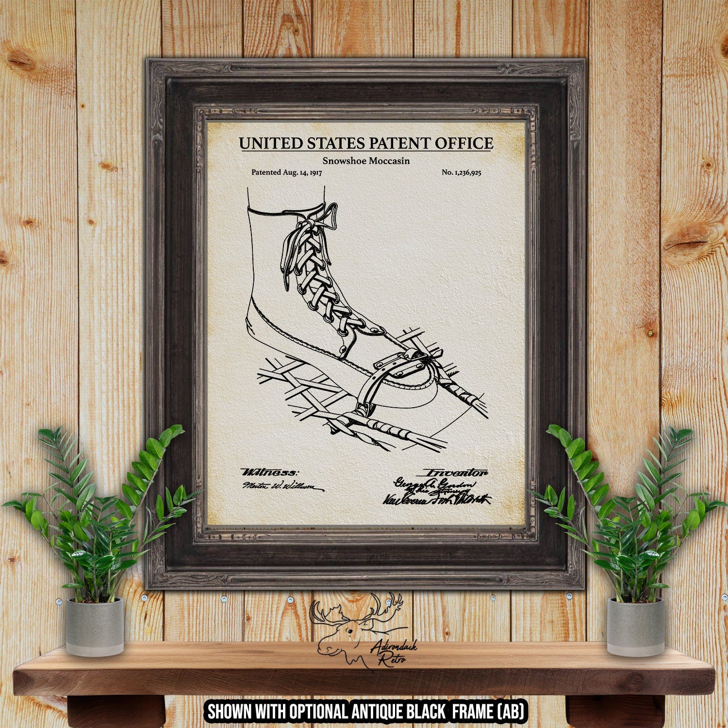 Snowshoe Moccasin Patent Print - 1917 Snowshoe Invention at Adirondack Retro