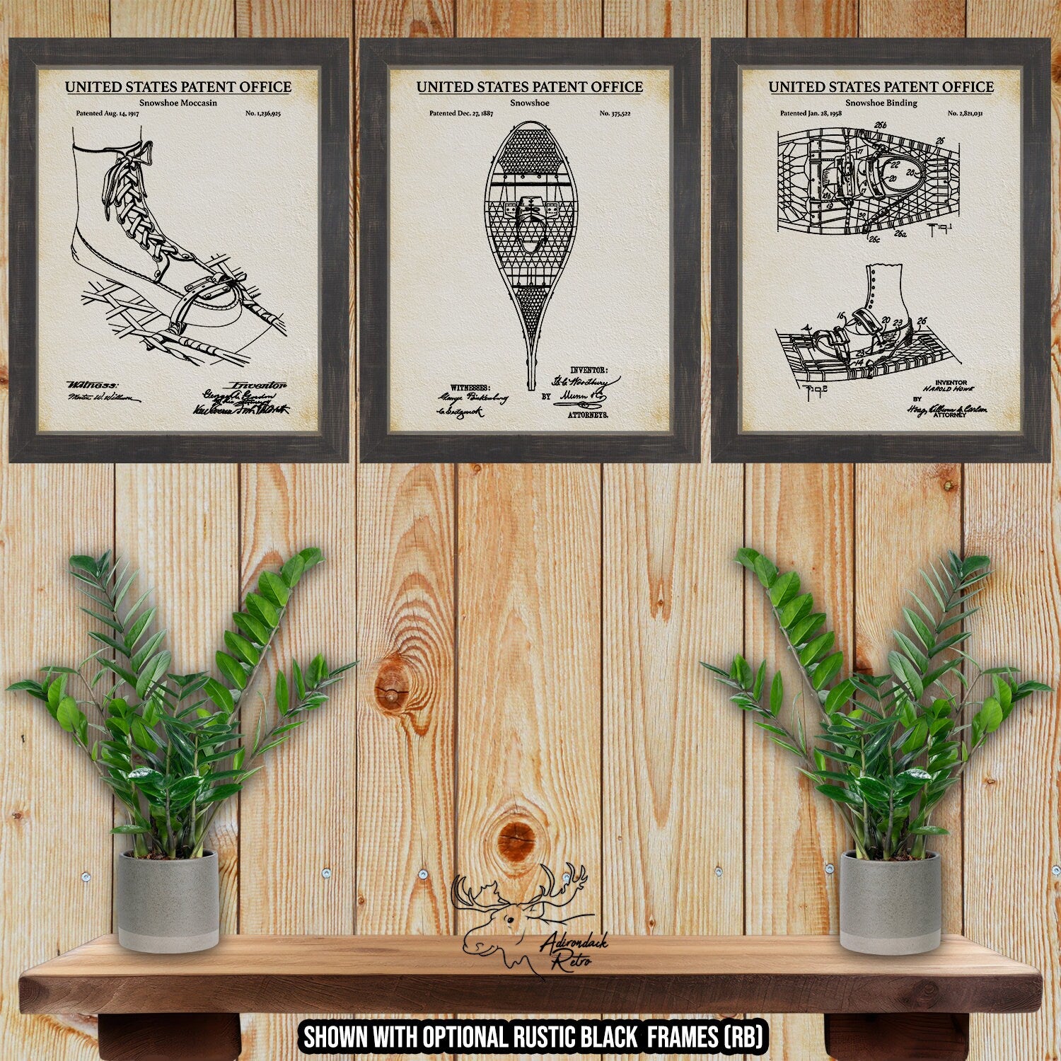 Snowshoeing Patent Print Set of 3 - Snowshoeing Posters at Adirondack Retro