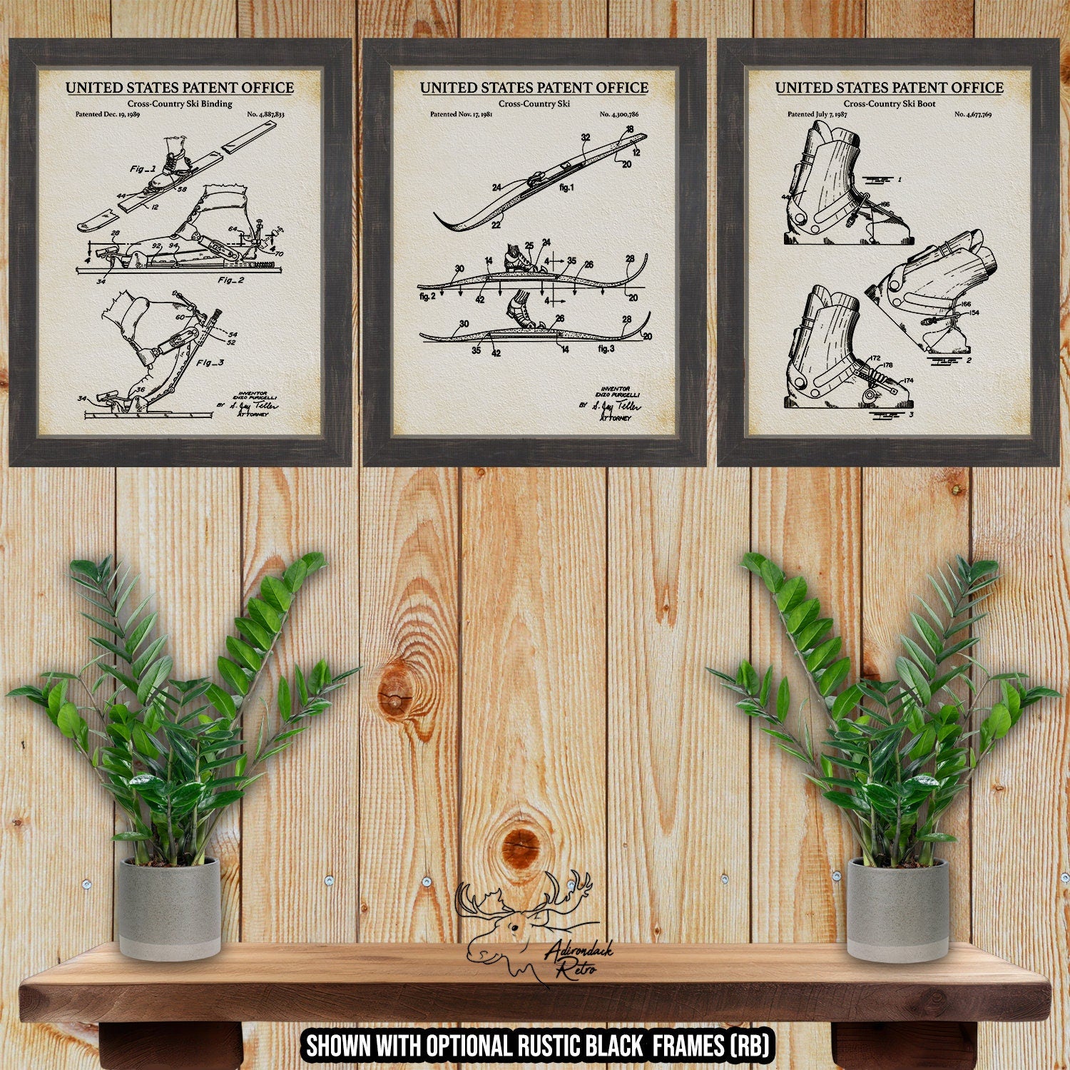Cross Country Skiing Patent Print Set of 3 - X-Country Skiing Posters at Adirondack Retro