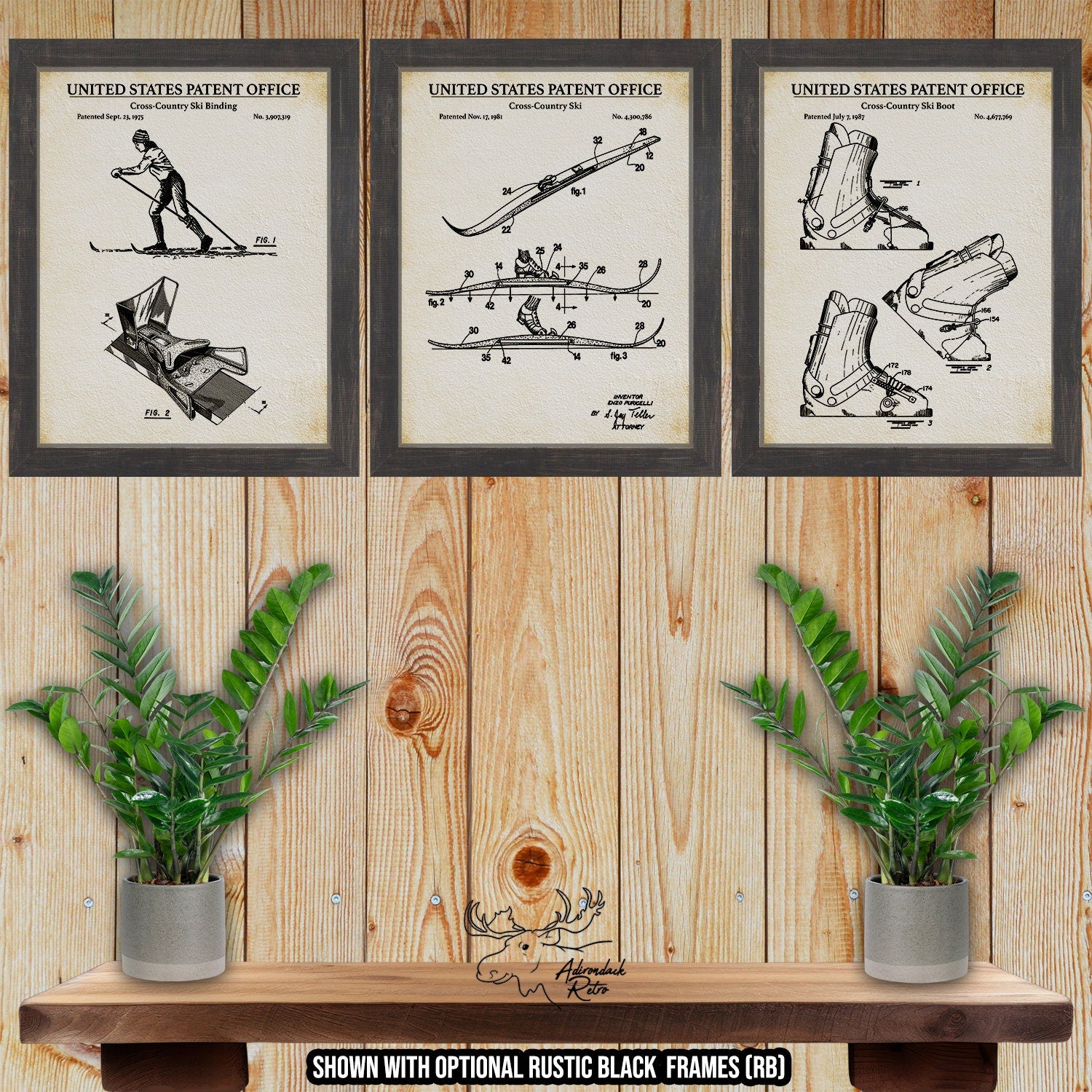 Cross-Country Skiing Patent Print Set of 3 - X-Country Skiing Posters at Adirondack Retro