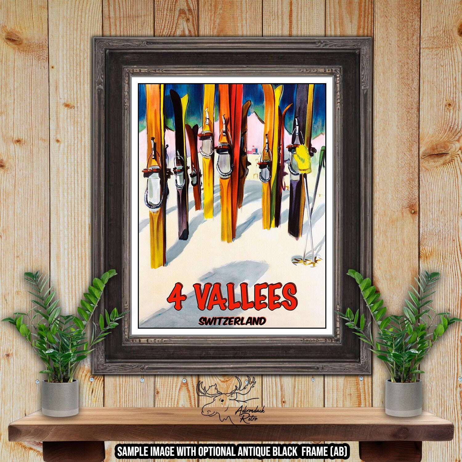 4 Vallees Ski Resort Print - Retro Switzerland Ski Resort Poster at Adirondack Retro