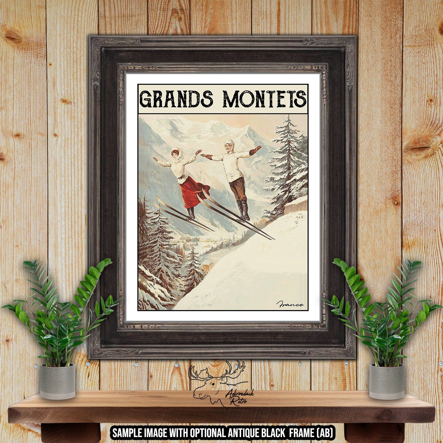 Grands Montets France Retro Ski Resort Art Print at Adirondack Retro