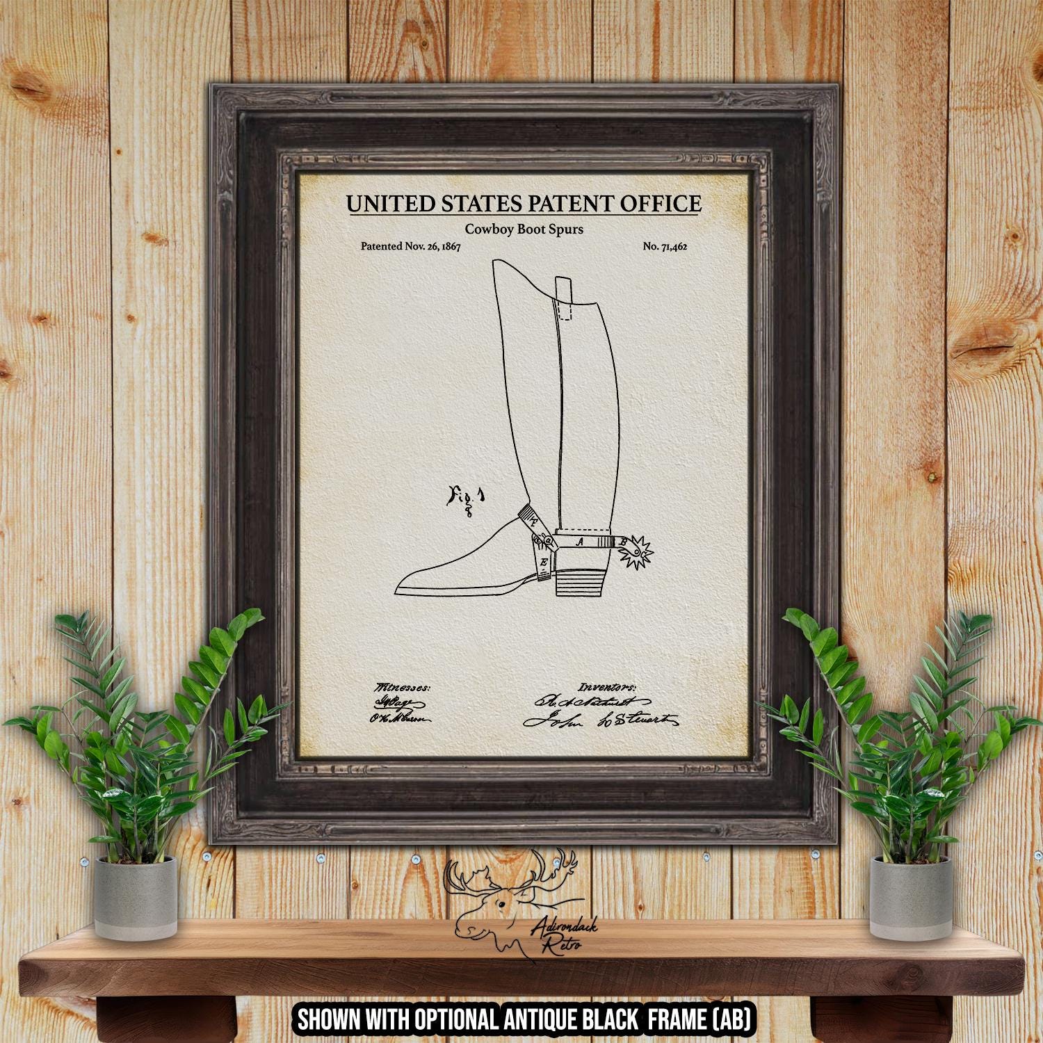 1867 Cowboy Boot Spurs Patent Print - Boot Spurs Design Blueprint at Adirondack Retro