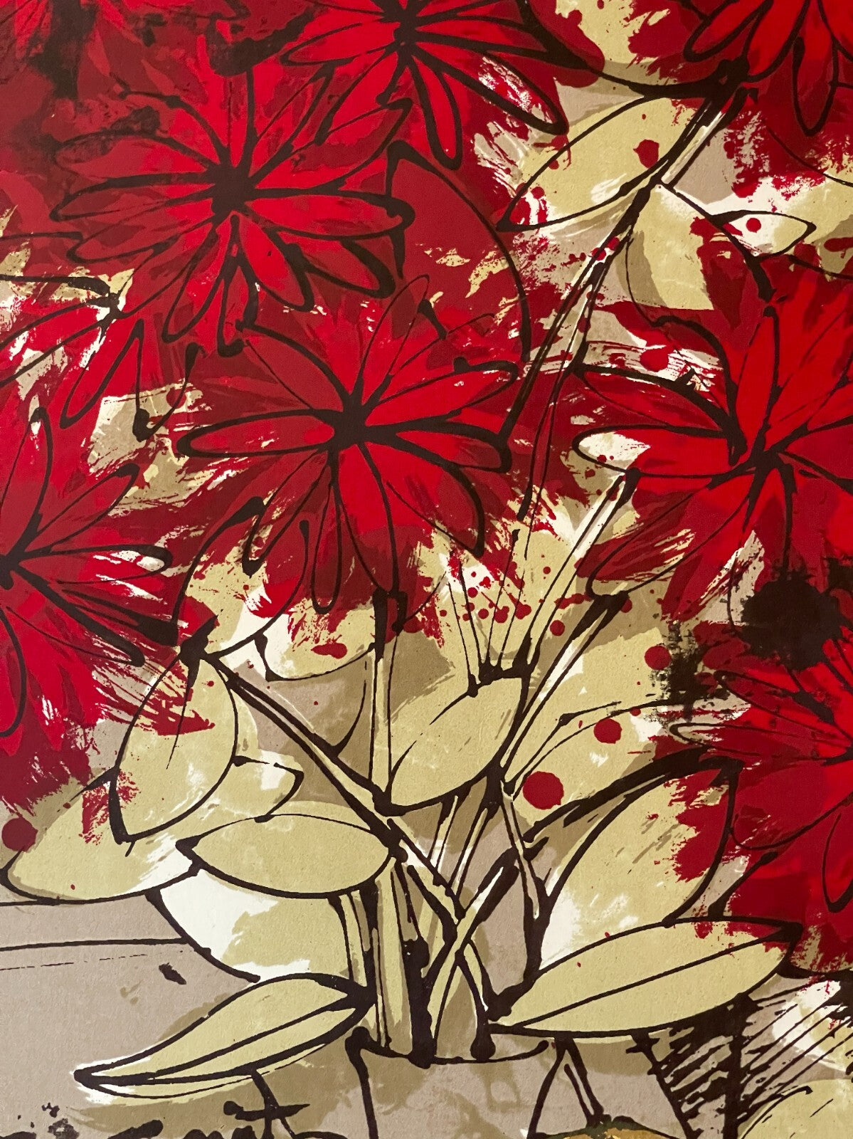 RED FLOWERS Robert Alan Smith ORIGINAL Artist Signed c.1960 Ltd Ed Serigraph