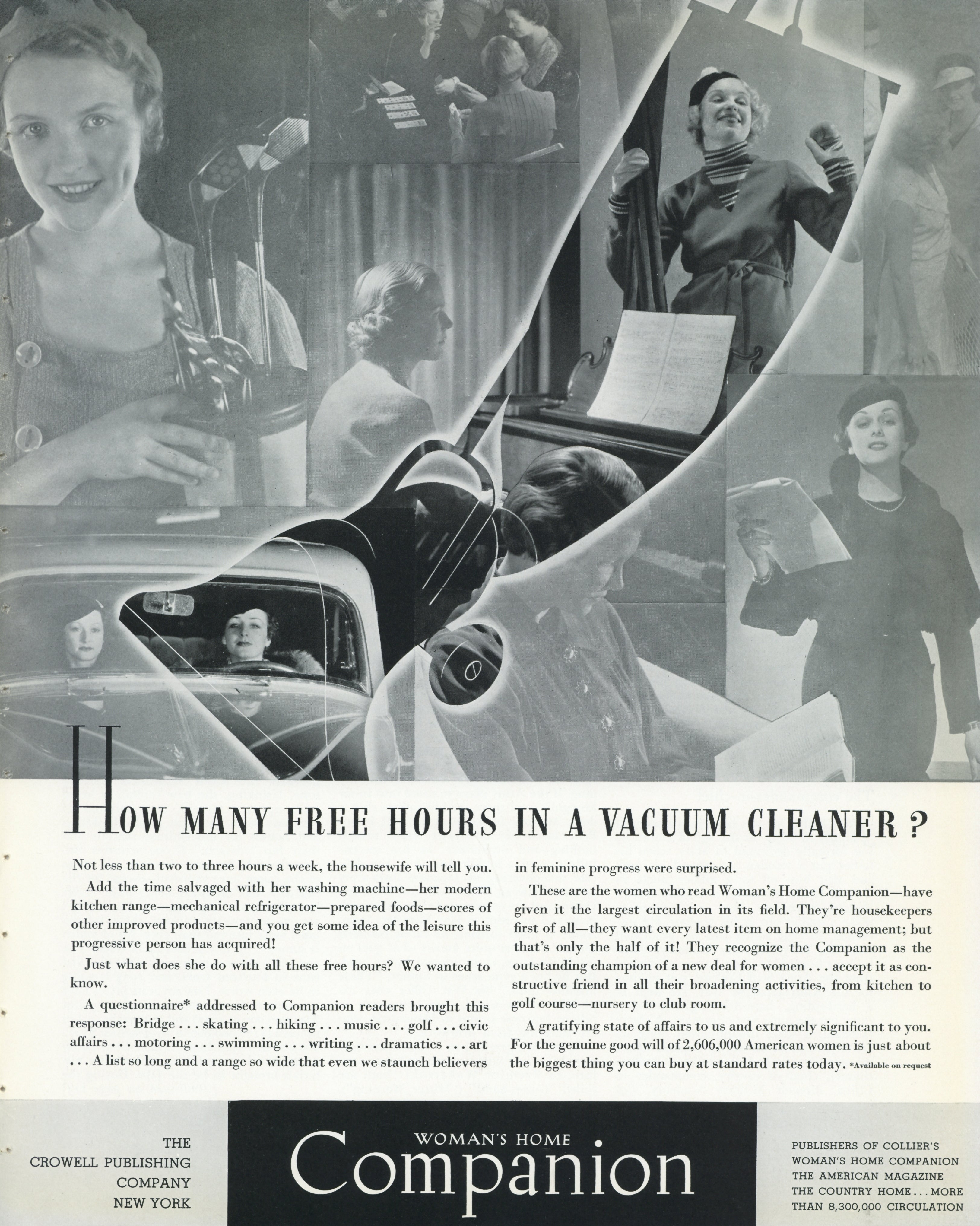 1935 Woman’s Home Companion vacuum cleaner vintage print advertisement depicting women and modern domestic life