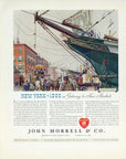 1935 John Morrell & Co. vintage advertisement showing New York Harbor as a gateway to expanding American markets