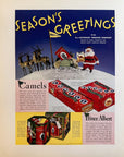 1935 Camel Cigarettes Vintage Print Ad - Christmas Santa Reindeer Sleigh North Pole