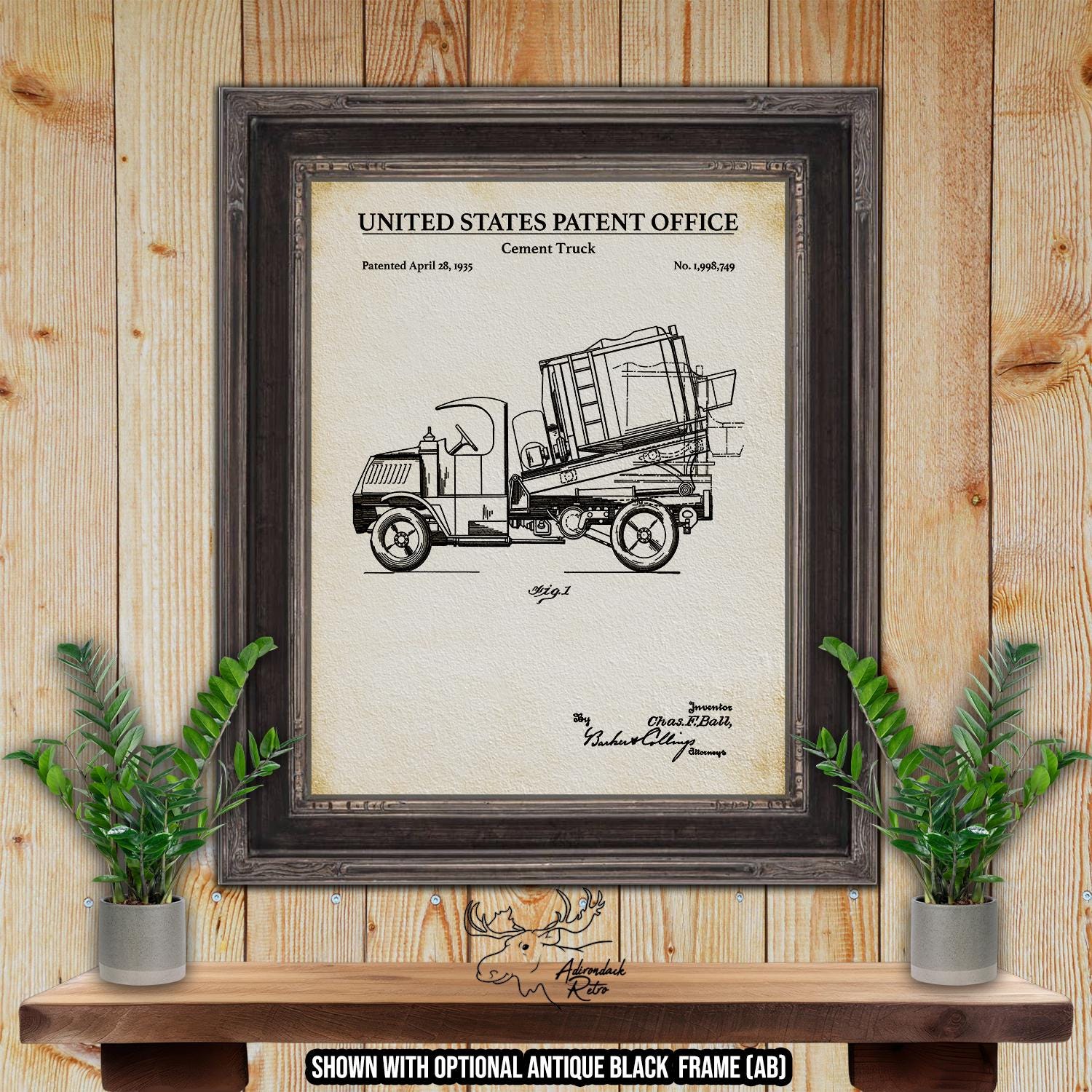 Cement Truck Patent Print - 1955 Cement Mixer Poster - Construction Equipment Invention at Adirondack Retro