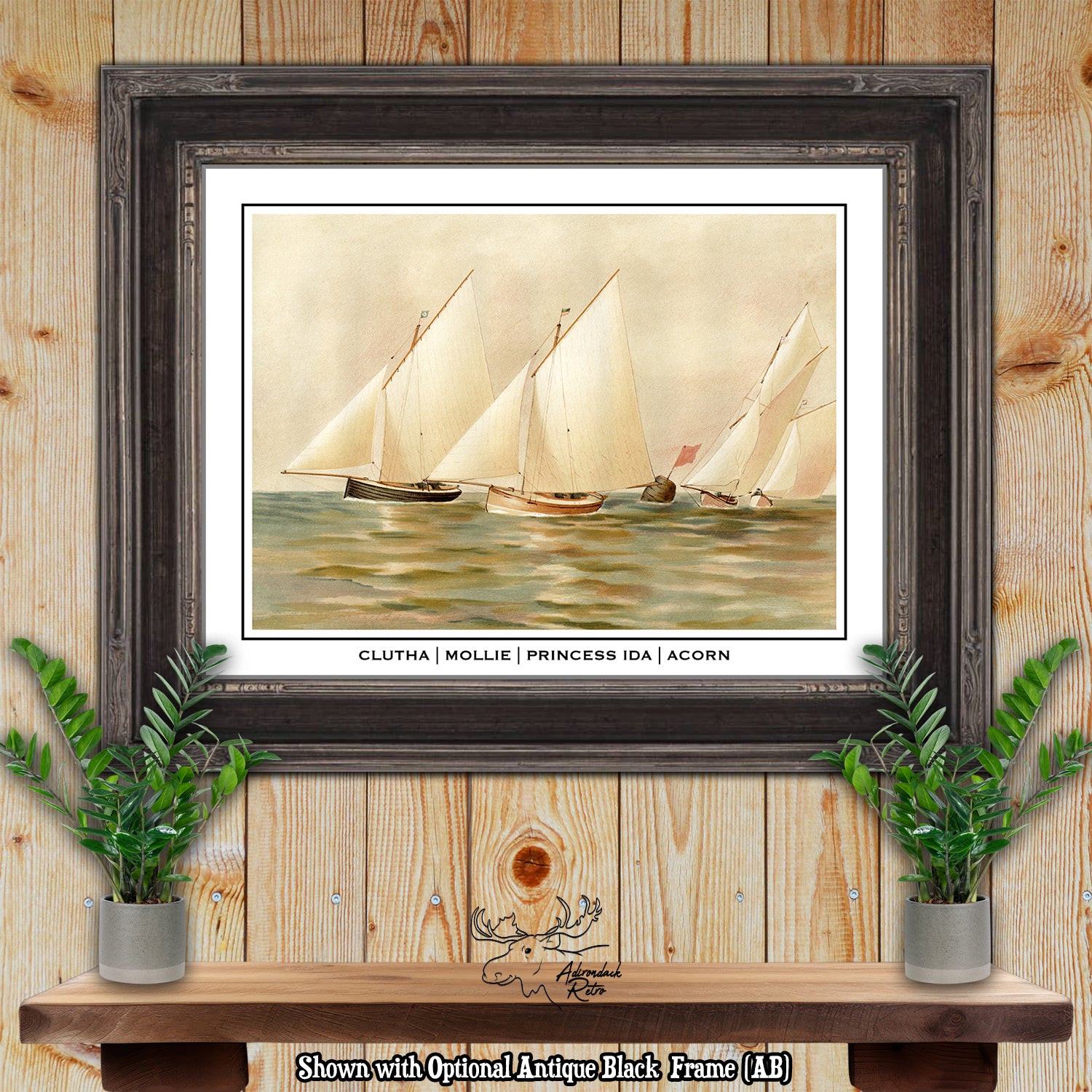 a painting of three sailboats in the ocean