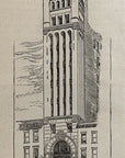 1893 The Original Tower Building, Broadway, New Street Antique Wood Engraving