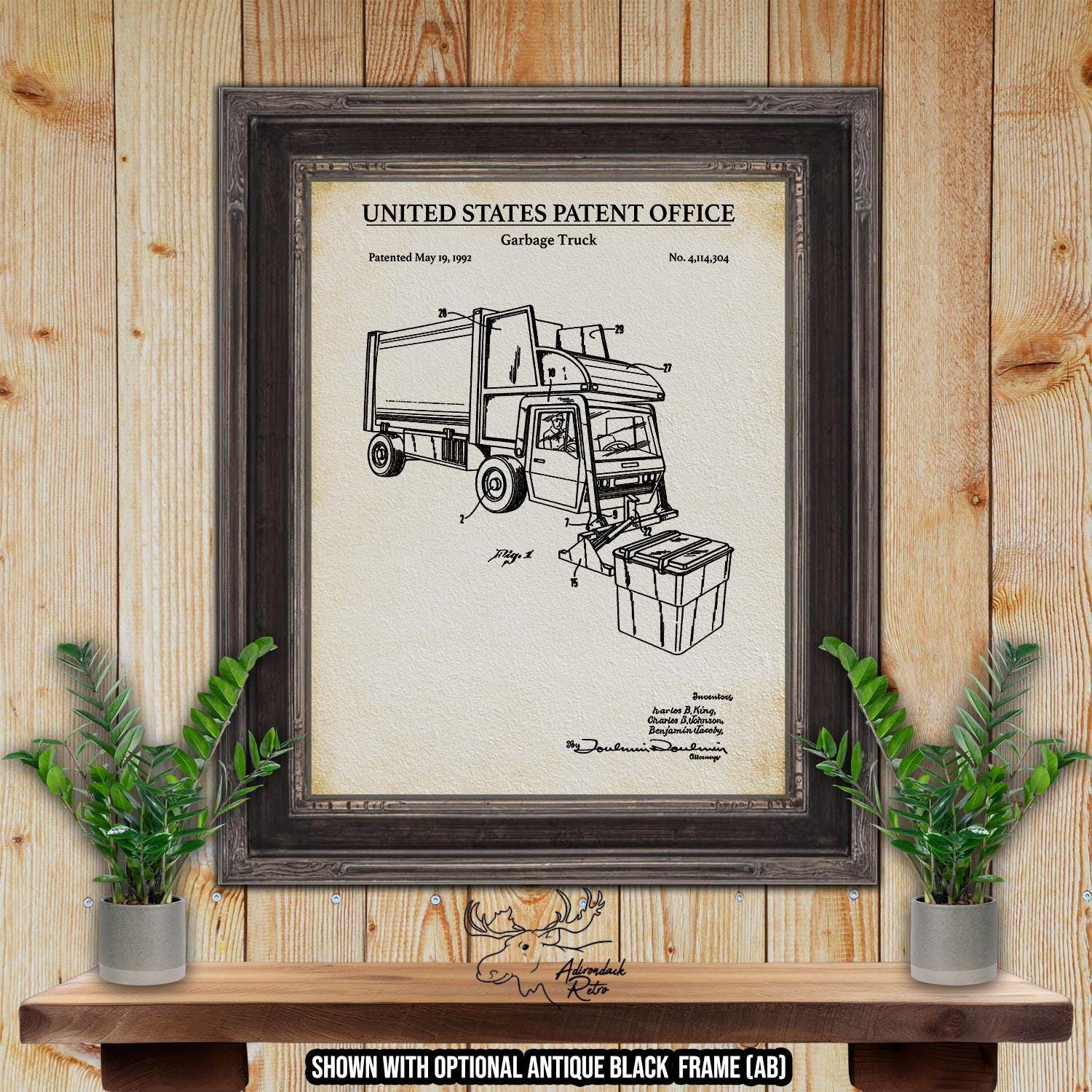 Garbage Truck Patent Print - 1992 Refuse Vehicle Invention at Adirondack Retro