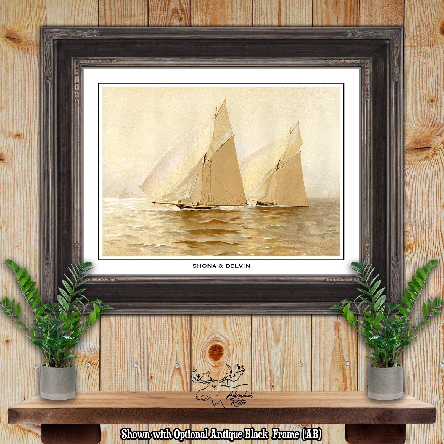 a painting of three sailboats in the ocean