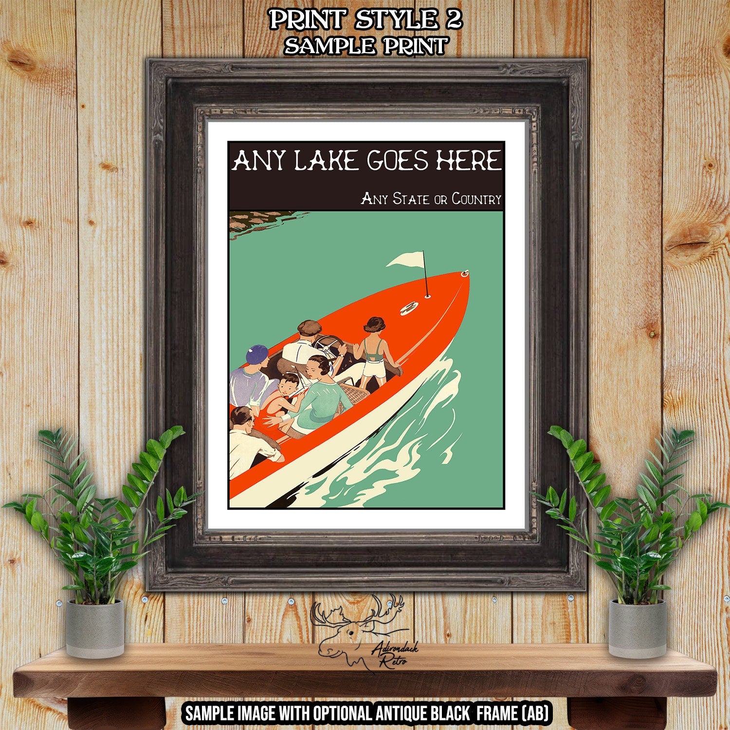 Custom Retro Lake Print - Choose Any Lake And State - Personalized Lake Poster at Adirondack Retro