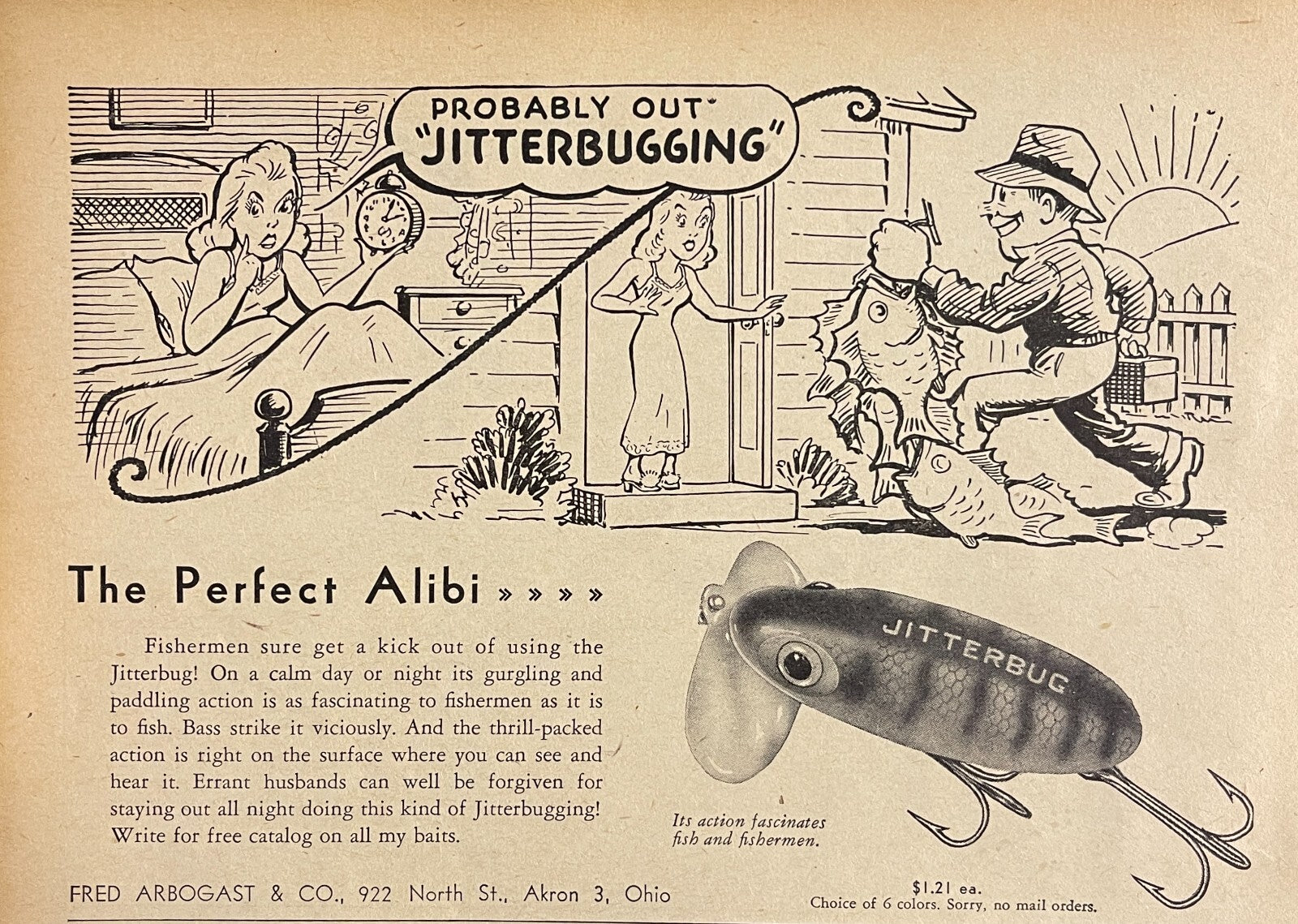 1947 Fred Arbogast Jitterbug Lure Vintage Fishing Magazine Ad – Adirondack Retro