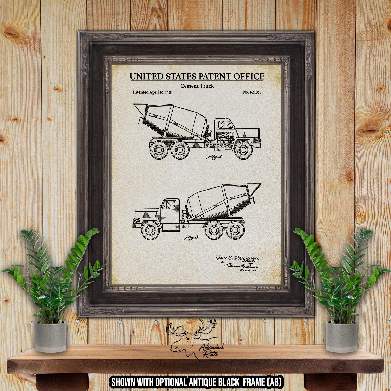 Cement Truck Patent Print - 1951 Cement Mixer Poster - Construction Equipment Invention at Adirondack Retro